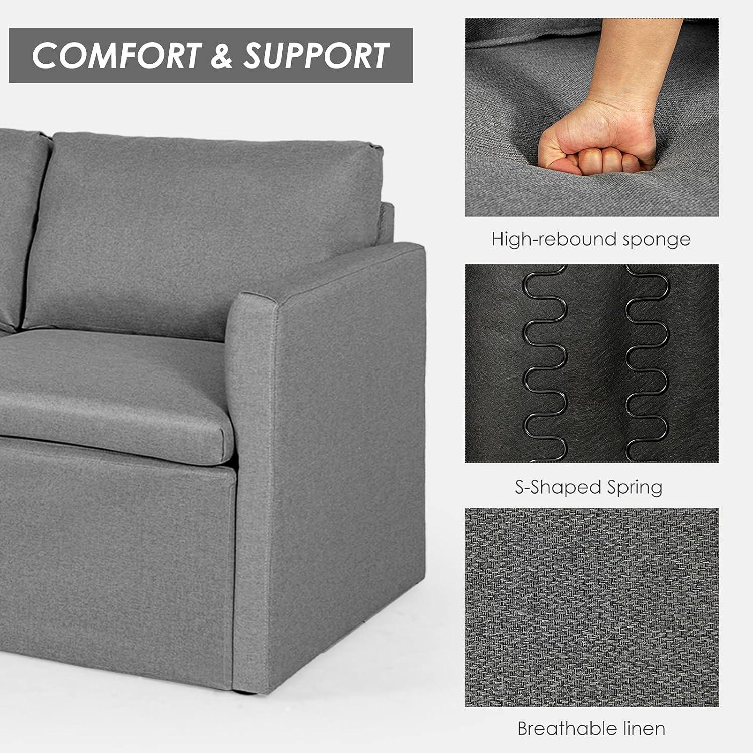 image:imageGiantex Convertible Sectional Sofa Couch Modern LShaped Sectional Couch 3Seat Sofa with Reversible Chaise Spring Support Large Weight Linen Fabric Corner Sofa Sets for Apartment DormDark Gray