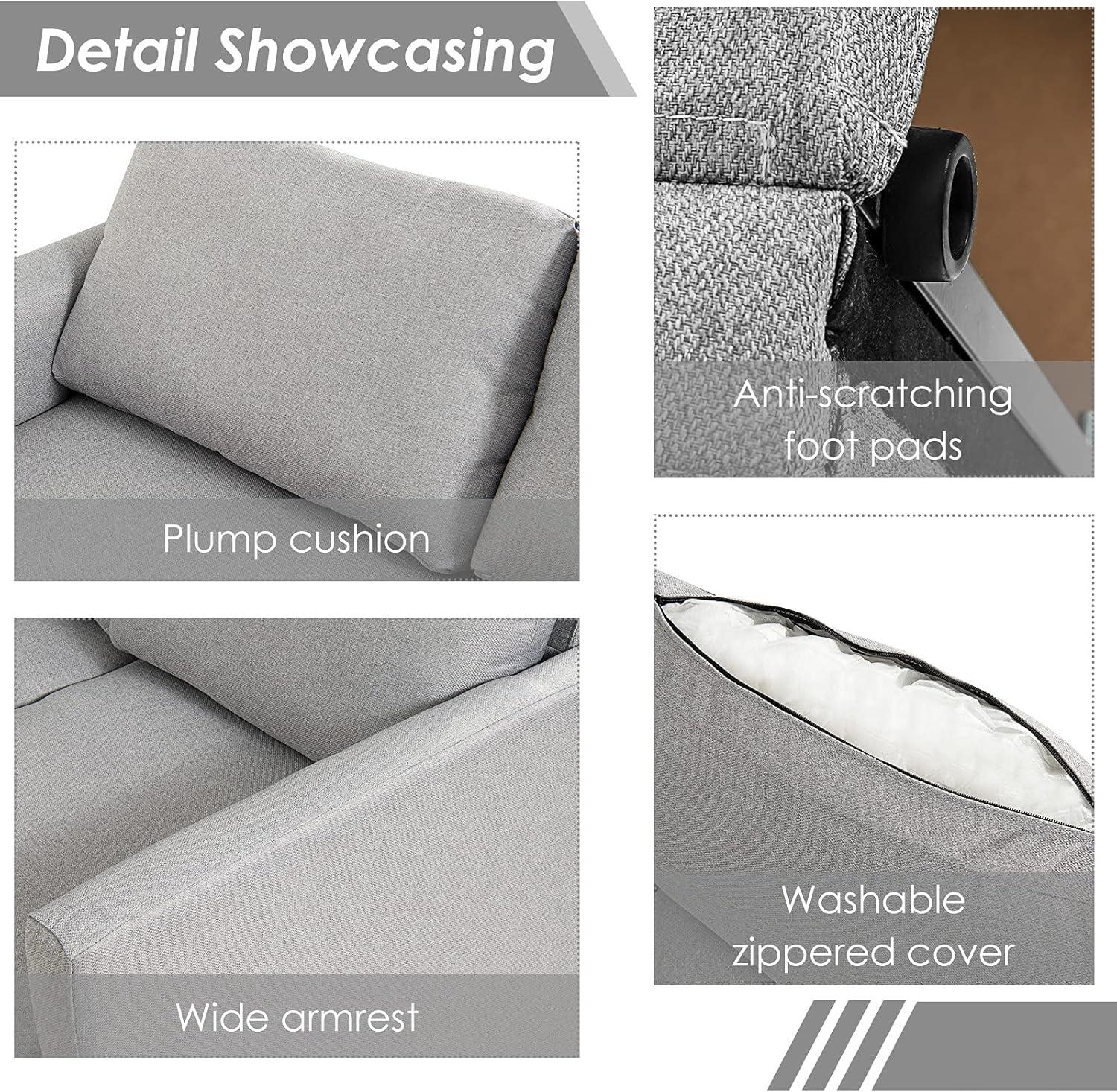 image:imageGiantex Convertible Sectional Sofa Couch Modern LShaped Sectional Couch 3Seat Sofa with Reversible Chaise Spring Support Large Weight Linen Fabric Corner Sofa Sets for Apartment DormLight Gray