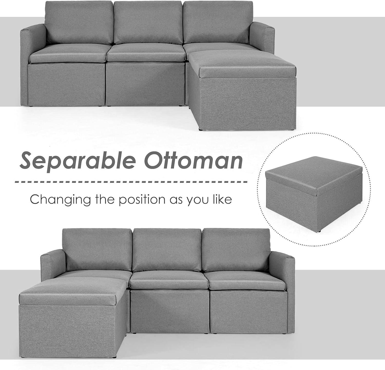image:imageGiantex Convertible Sectional Sofa Couch Modern LShaped Sectional Couch 3Seat Sofa with Reversible Chaise Spring Support Large Weight Linen Fabric Corner Sofa Sets for Apartment DormDark Gray