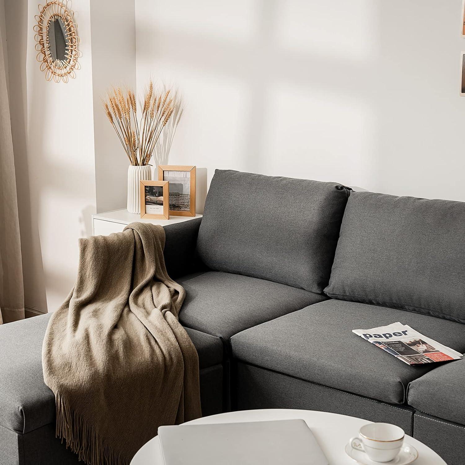 image:imageGiantex Convertible Sectional Sofa Couch Modern LShaped Sectional Couch 3Seat Sofa with Reversible Chaise Spring Support Large Weight Linen Fabric Corner Sofa Sets for Apartment DormDark Gray