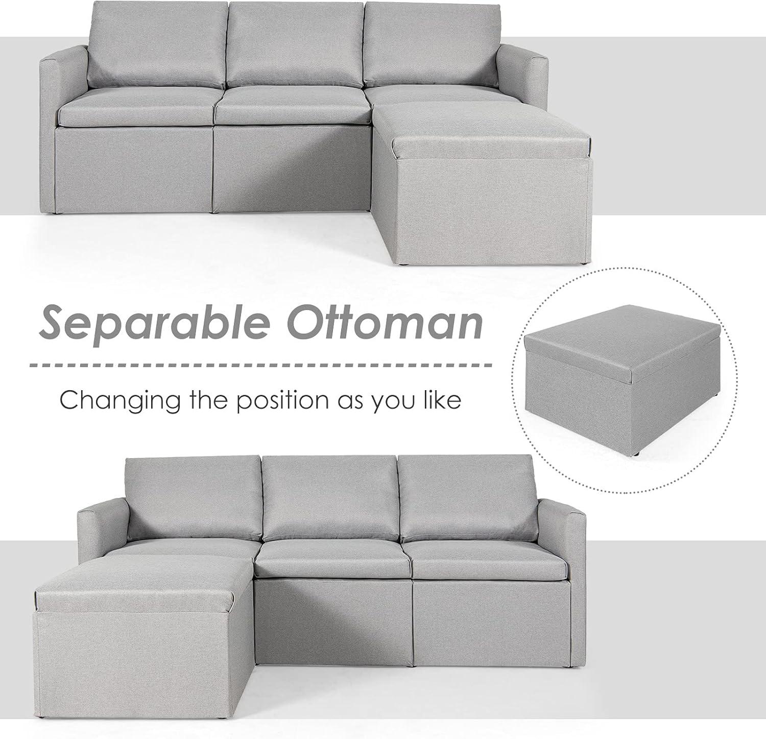 image:imageGiantex Convertible Sectional Sofa Couch Modern LShaped Sectional Couch 3Seat Sofa with Reversible Chaise Spring Support Large Weight Linen Fabric Corner Sofa Sets for Apartment DormLight Gray
