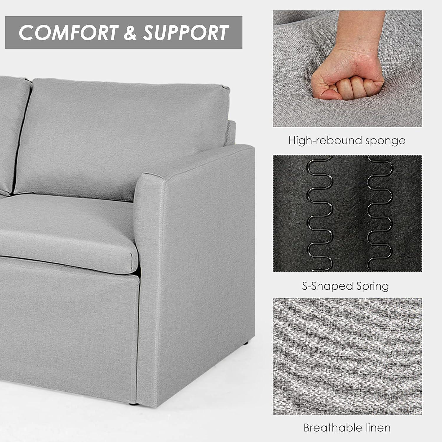 image:imageGiantex Convertible Sectional Sofa Couch Modern LShaped Sectional Couch 3Seat Sofa with Reversible Chaise Spring Support Large Weight Linen Fabric Corner Sofa Sets for Apartment DormLight Gray