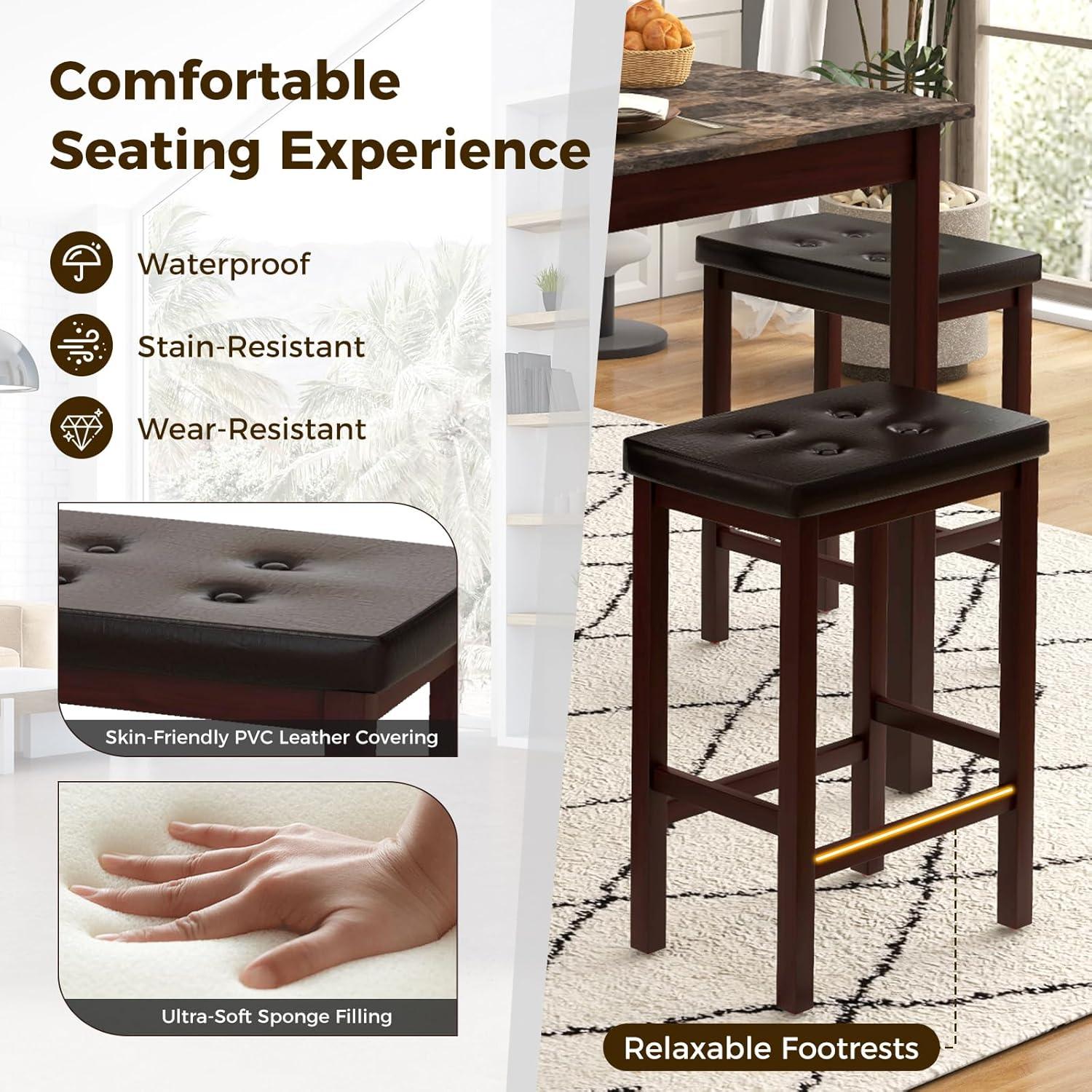 image:imageGiantex Dining Table Set for 4 Kitchen Table Chairs Set of 4 Counter Height Dining Table Set with 4 Bar Stools SpaceSaving Dinette Table Set for Small Place Breakfast Nook Table Set BrownBrown