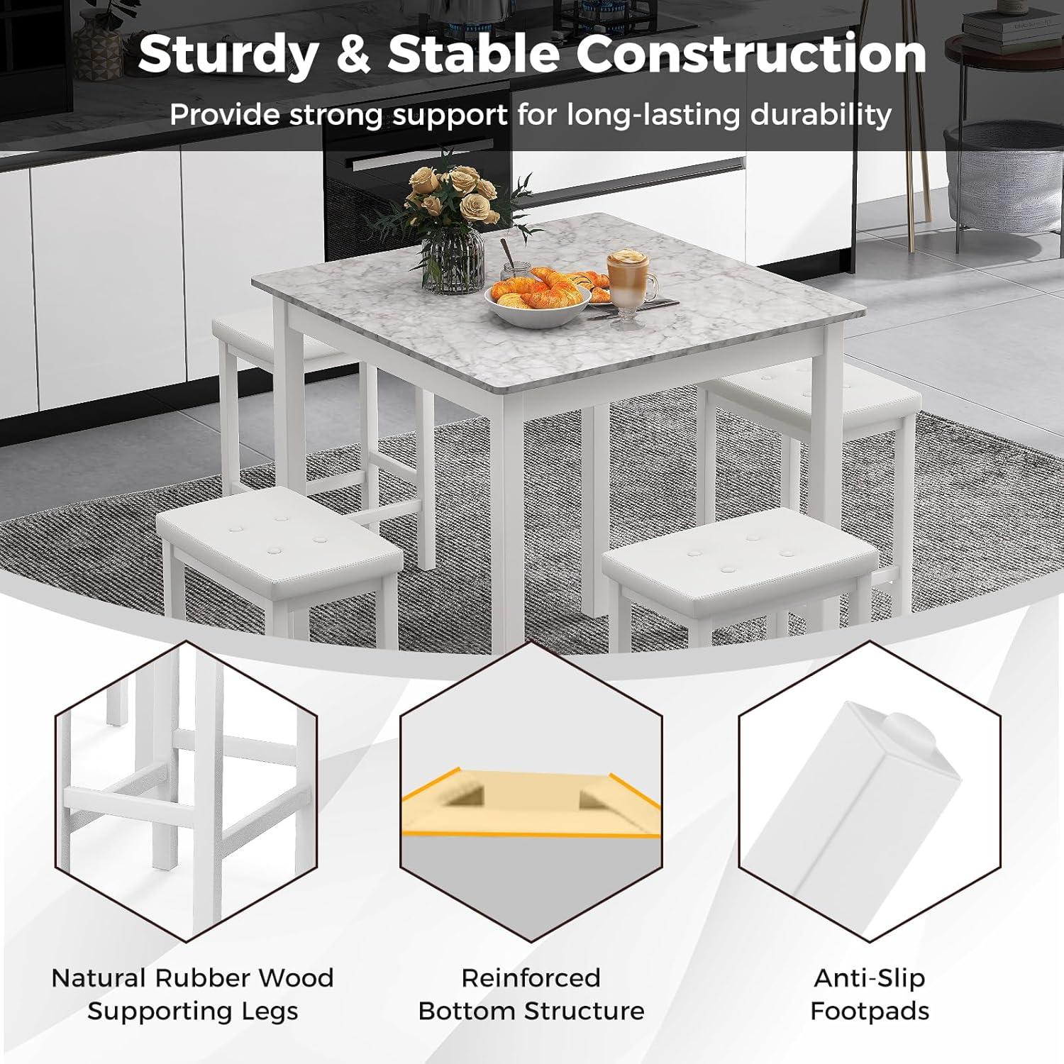 image:imageGiantex Dining Table Set for 4 Kitchen Table Chairs Set of 4 Counter Height Dining Table Set with 4 Bar Stools SpaceSaving Dinette Table Set for Small Place Breakfast Nook Table Set BrownWhite