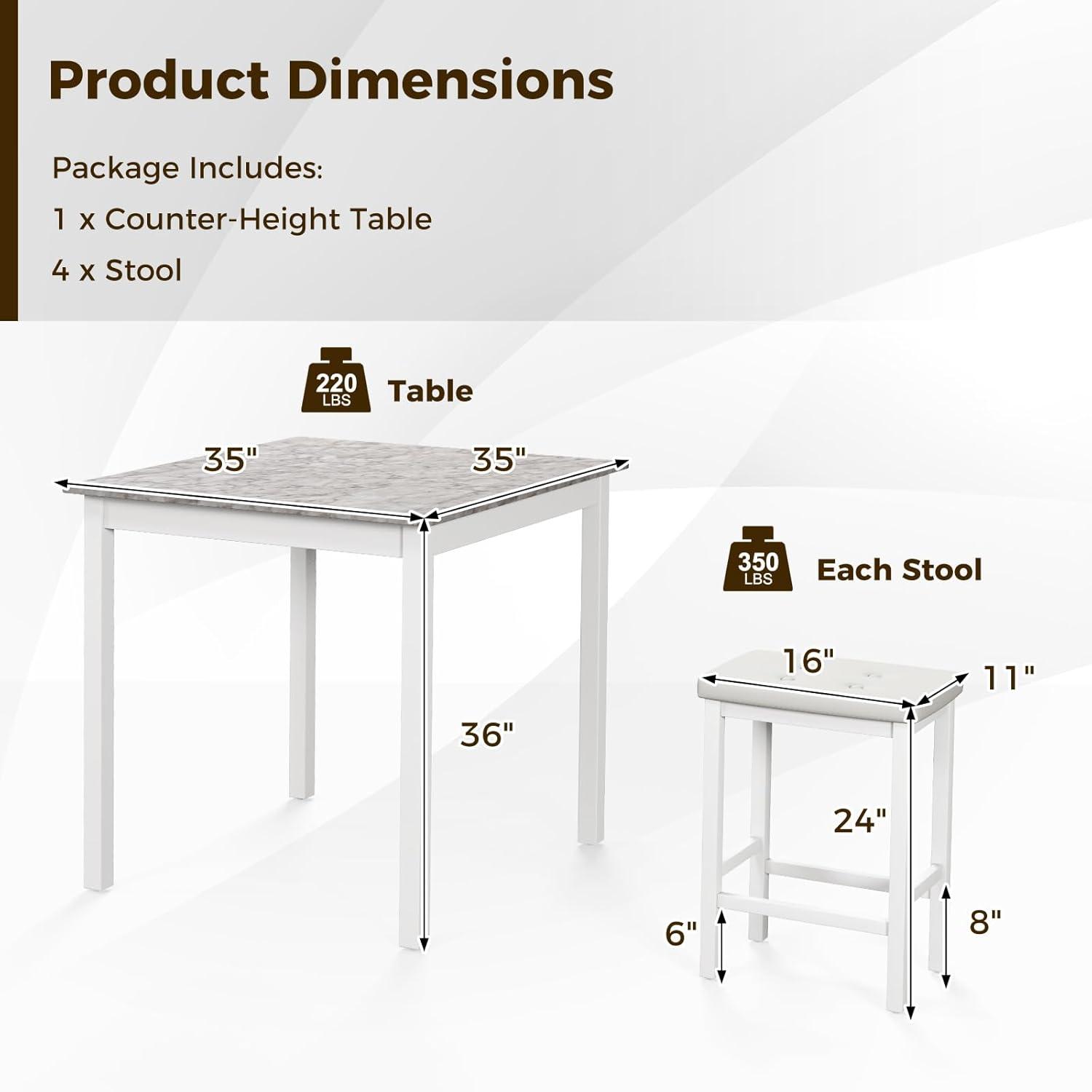 image:imageGiantex Dining Table Set for 4 Kitchen Table Chairs Set of 4 Counter Height Dining Table Set with 4 Bar Stools SpaceSaving Dinette Table Set for Small Place Breakfast Nook Table Set BrownWhite