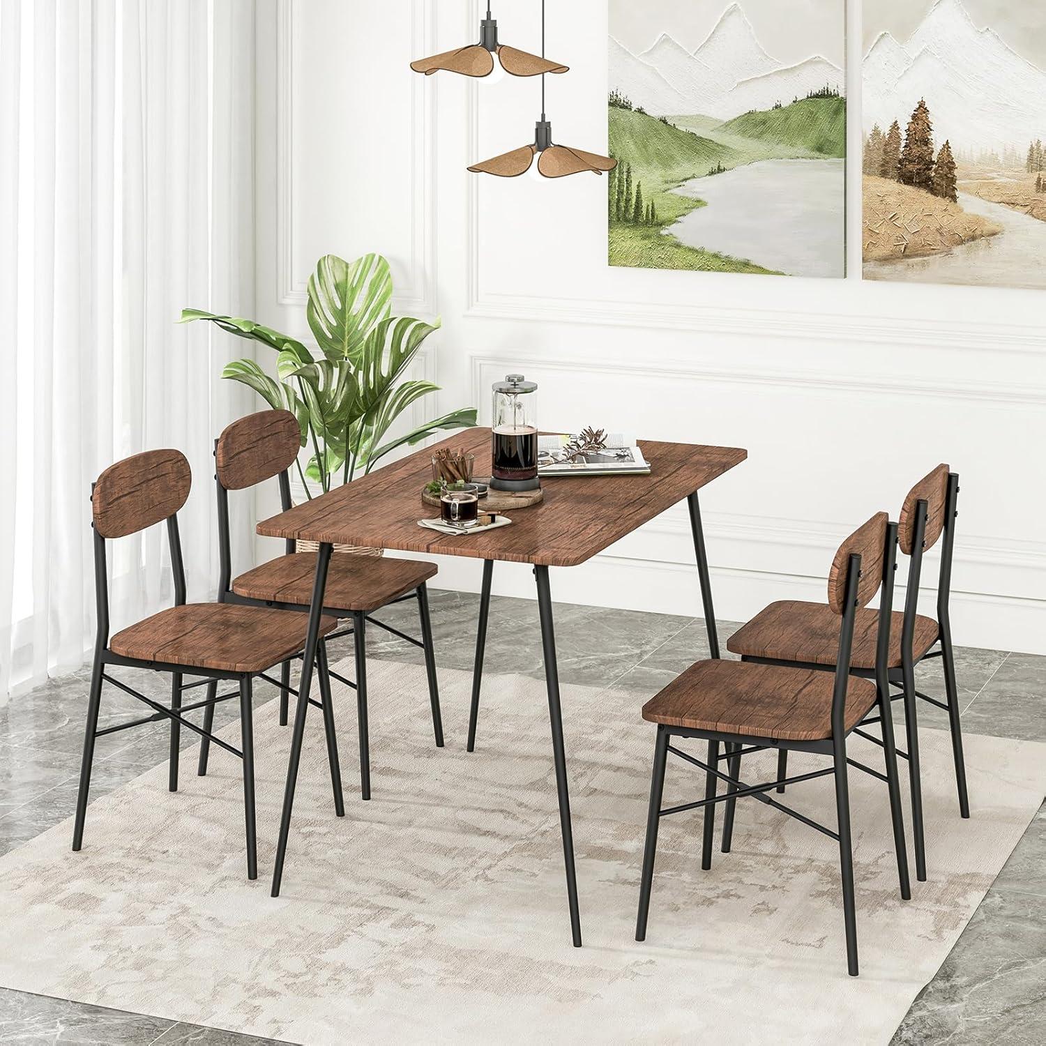 image:imageGiantex Dining Table Set for 4 MidCentury Kitchen Furniture Set wKitchen Table 4 Dining Chairs Reinforced Metal Frame 5Piece SpaceSaving Dinette Set for Small Place Breakfast Nook