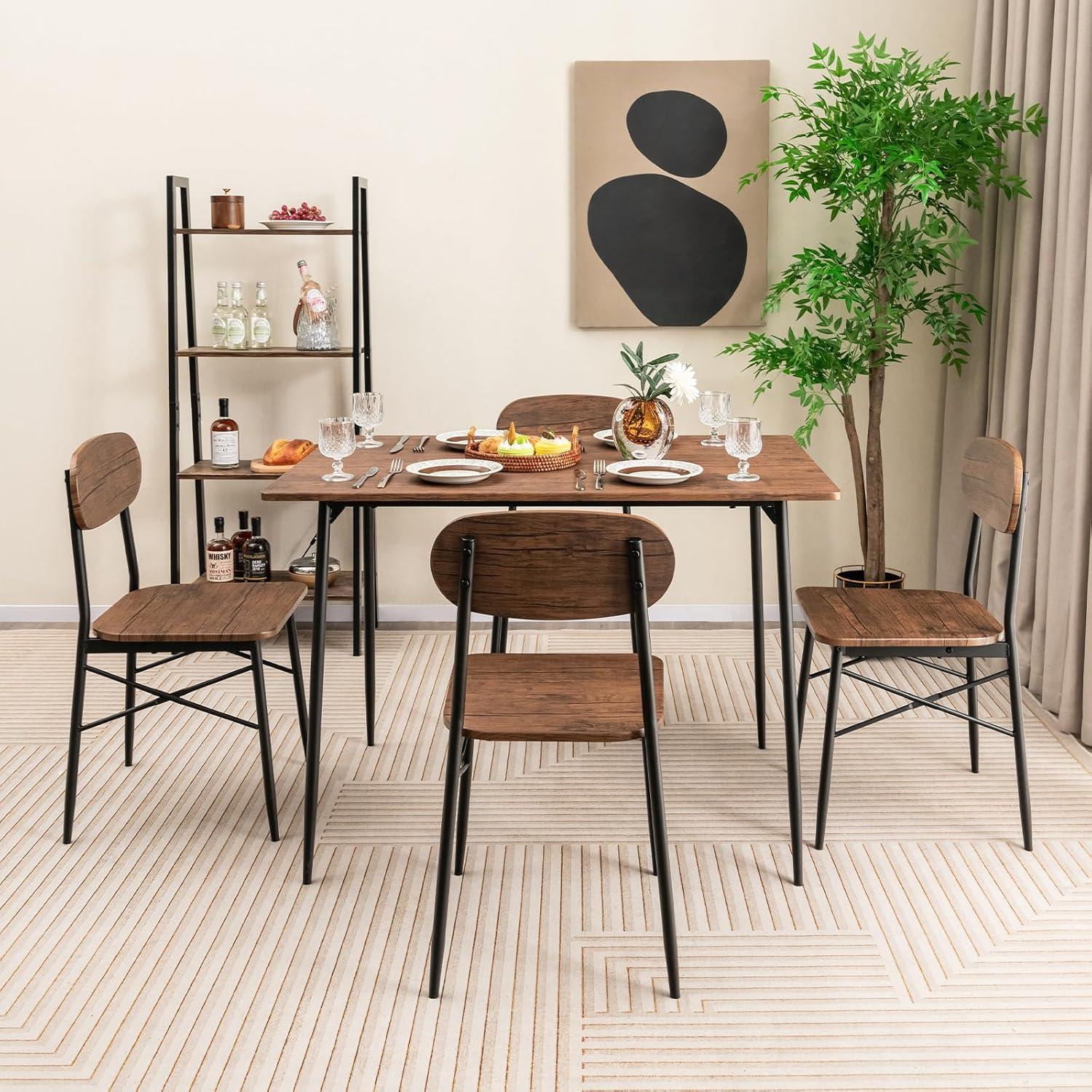 image:imageGiantex Dining Table Set for 4 MidCentury Kitchen Furniture Set wKitchen Table 4 Dining Chairs Reinforced Metal Frame 5Piece SpaceSaving Dinette Set for Small Place Breakfast Nook
