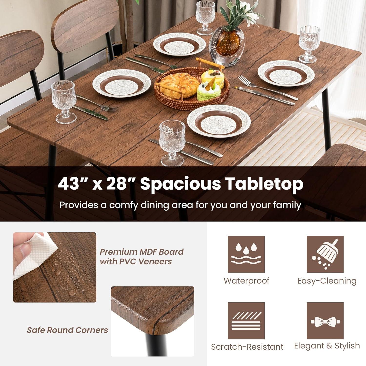 image:imageGiantex Dining Table Set for 4 MidCentury Kitchen Furniture Set wKitchen Table 4 Dining Chairs Reinforced Metal Frame 5Piece SpaceSaving Dinette Set for Small Place Breakfast Nook
