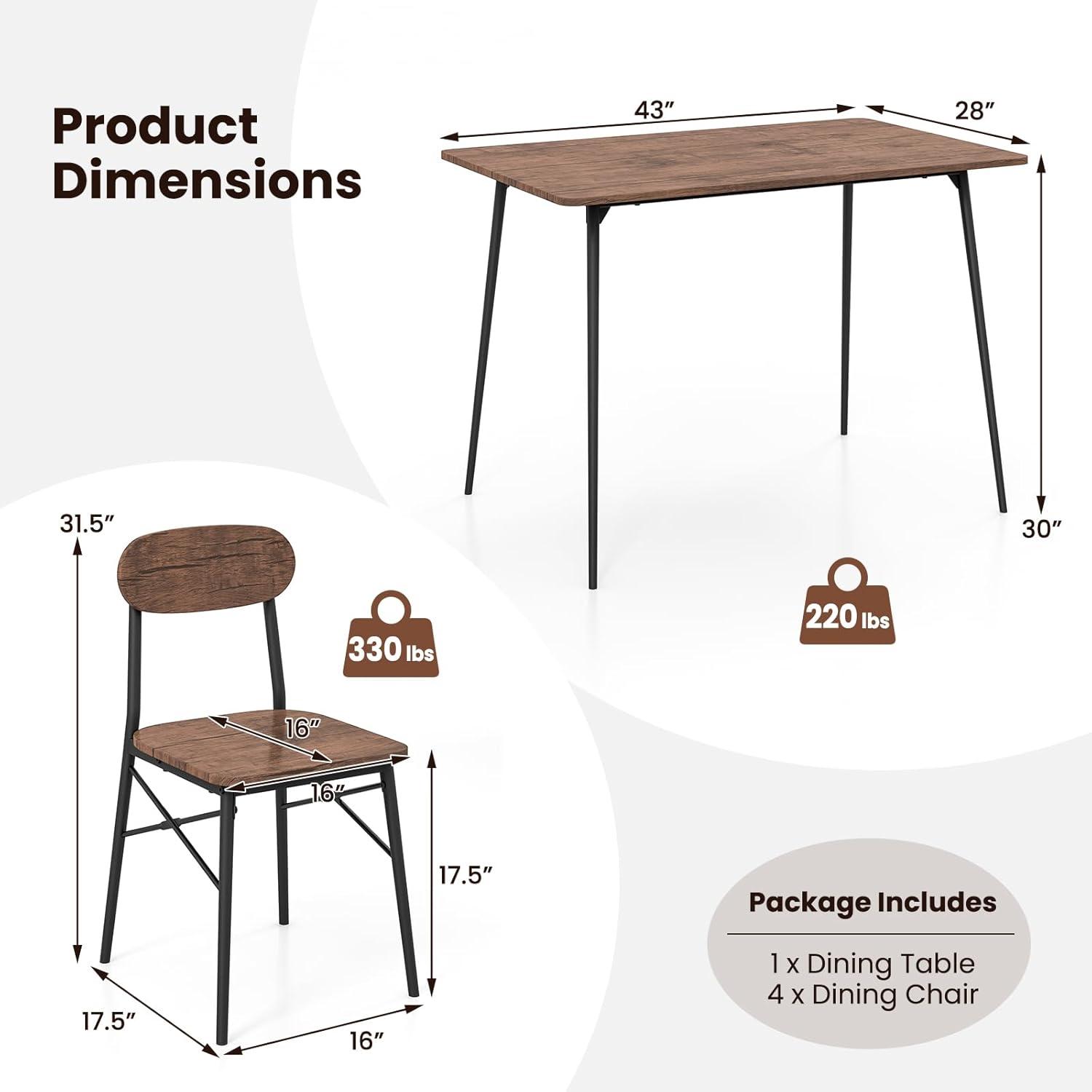 image:imageGiantex Dining Table Set for 4 MidCentury Kitchen Furniture Set wKitchen Table 4 Dining Chairs Reinforced Metal Frame 5Piece SpaceSaving Dinette Set for Small Place Breakfast Nook