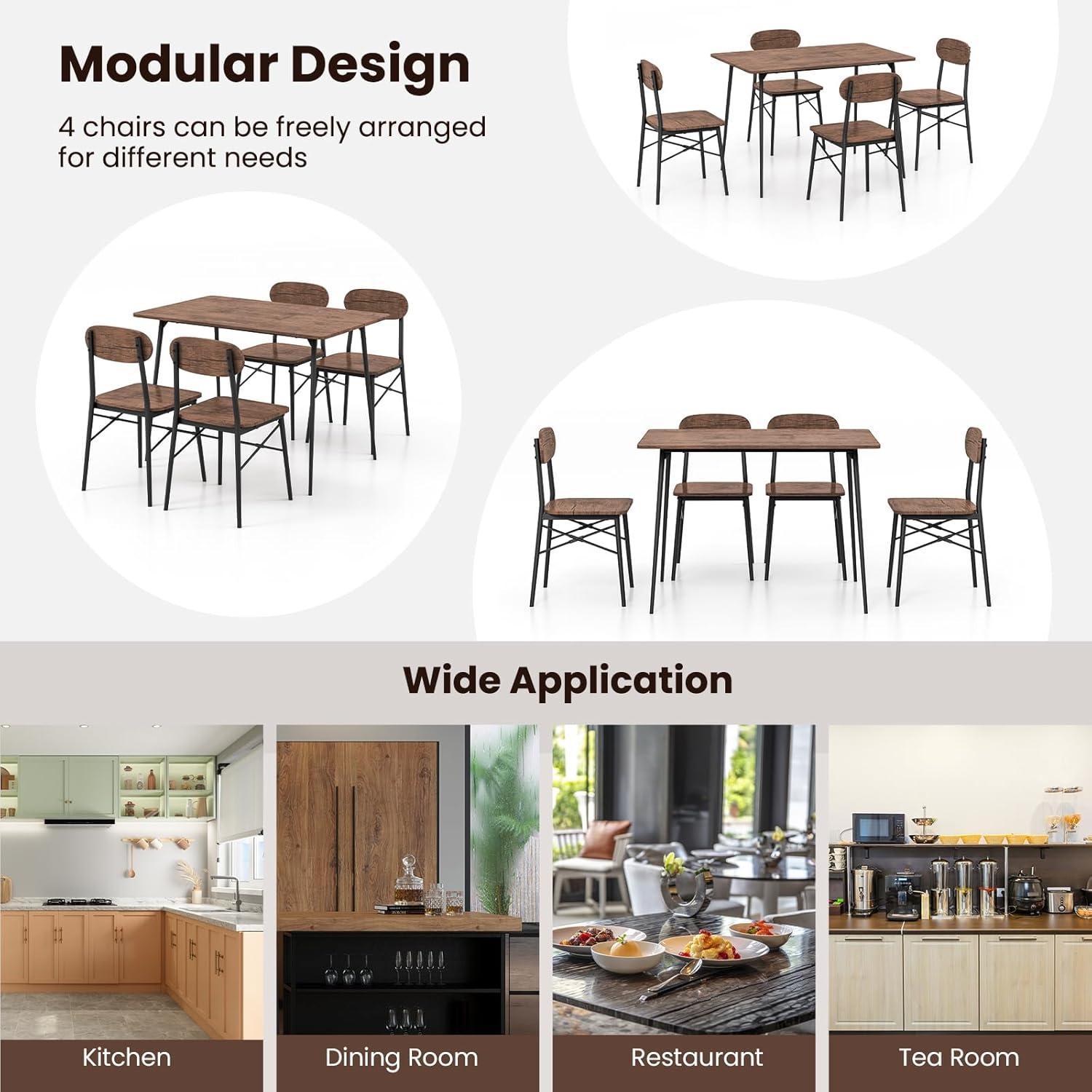 image:imageGiantex Dining Table Set for 4 MidCentury Kitchen Furniture Set wKitchen Table 4 Dining Chairs Reinforced Metal Frame 5Piece SpaceSaving Dinette Set for Small Place Breakfast Nook