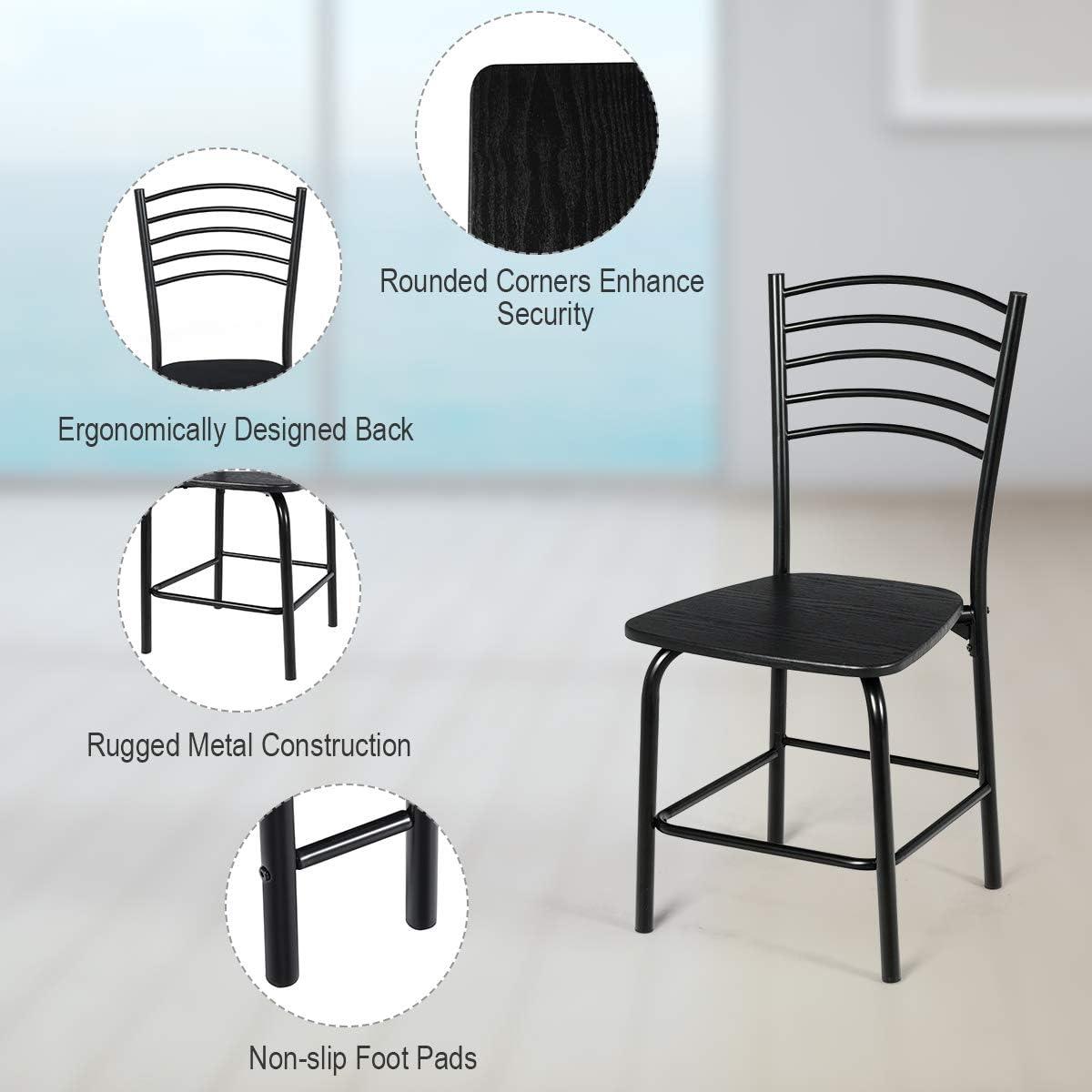 image:imageGiantex Dining Table Set with 4 Chairs 5Piece Wood Kitchen Table for 4 Person Rectangular Table with Metal Frame Black