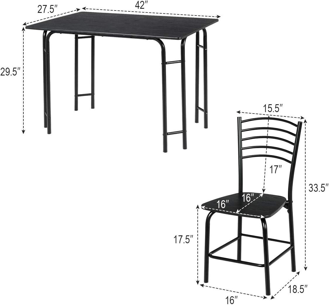 image:imageGiantex Dining Table Set with 4 Chairs 5Piece Wood Kitchen Table for 4 Person Rectangular Table with Metal Frame Black