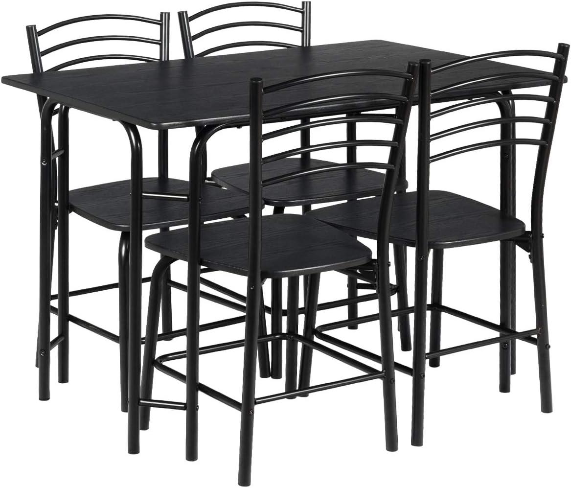 image:imageGiantex Dining Table Set with 4 Chairs 5Piece Wood Kitchen Table for 4 Person Rectangular Table with Metal Frame Black