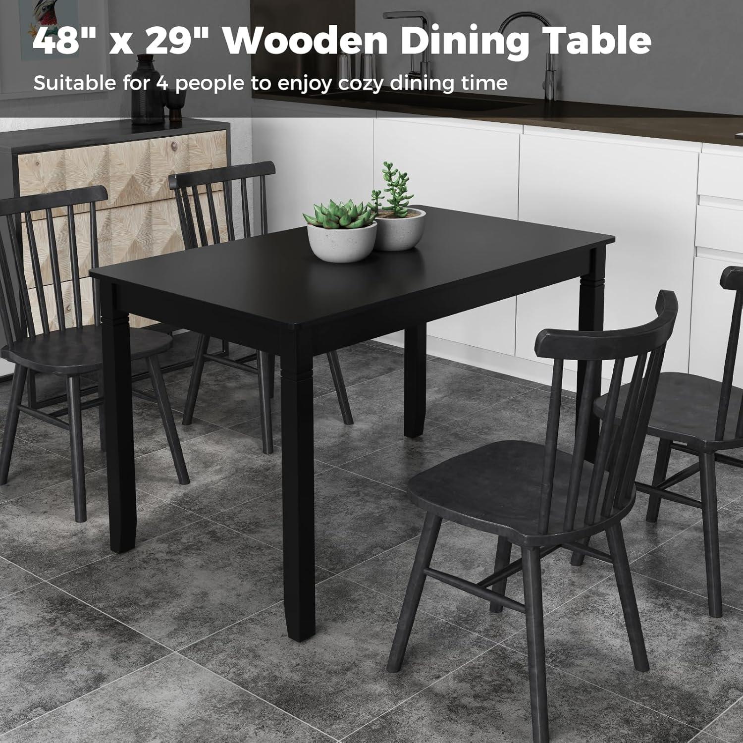 image:imageGiantex Dining Table for 4 People 48x 29 Kitchen Table with Wood Legs Load 330 Lbs Rectangular Dinner Table for Small Space Dinette Apartment Living Room Dining Room BlackBlack