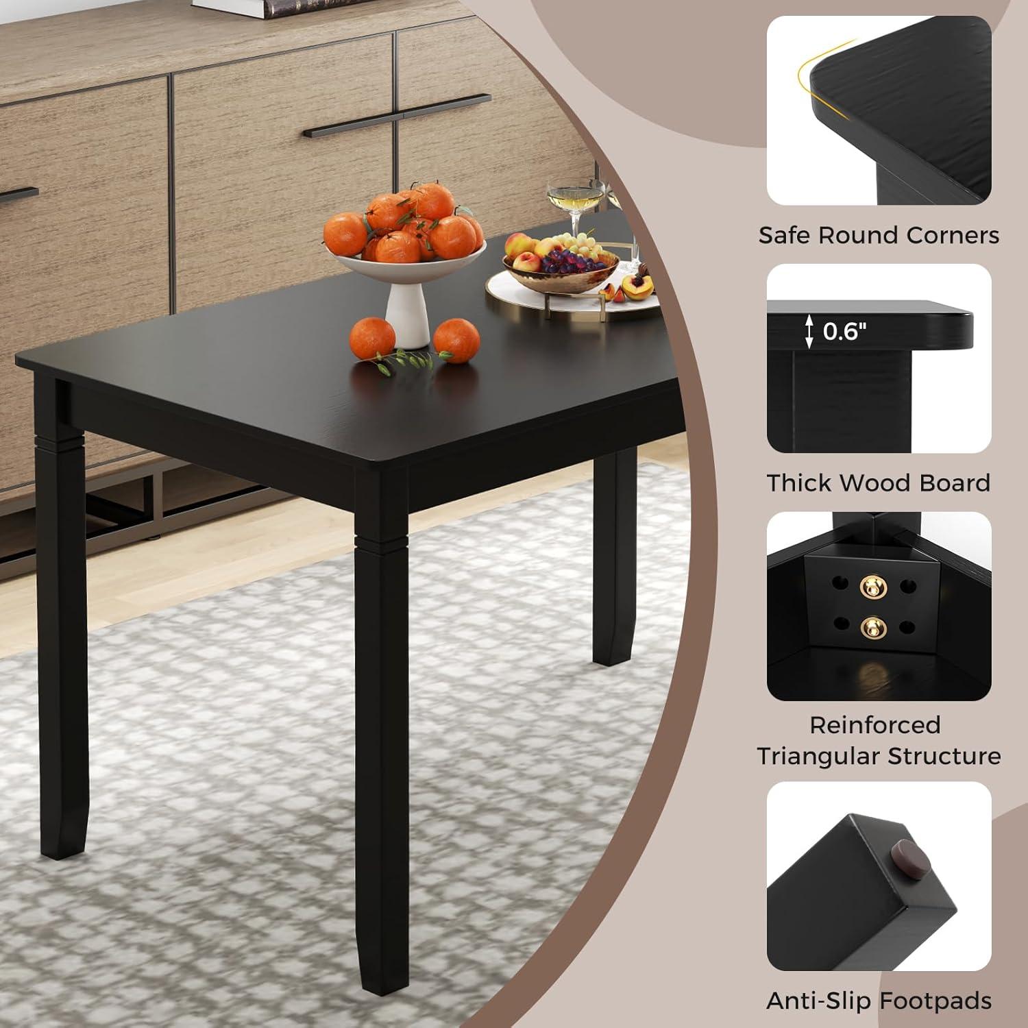 image:imageGiantex Dining Table for 4 People 48x 29 Kitchen Table with Wood Legs Load 330 Lbs Rectangular Dinner Table for Small Space Dinette Apartment Living Room Dining Room BlackBlack
