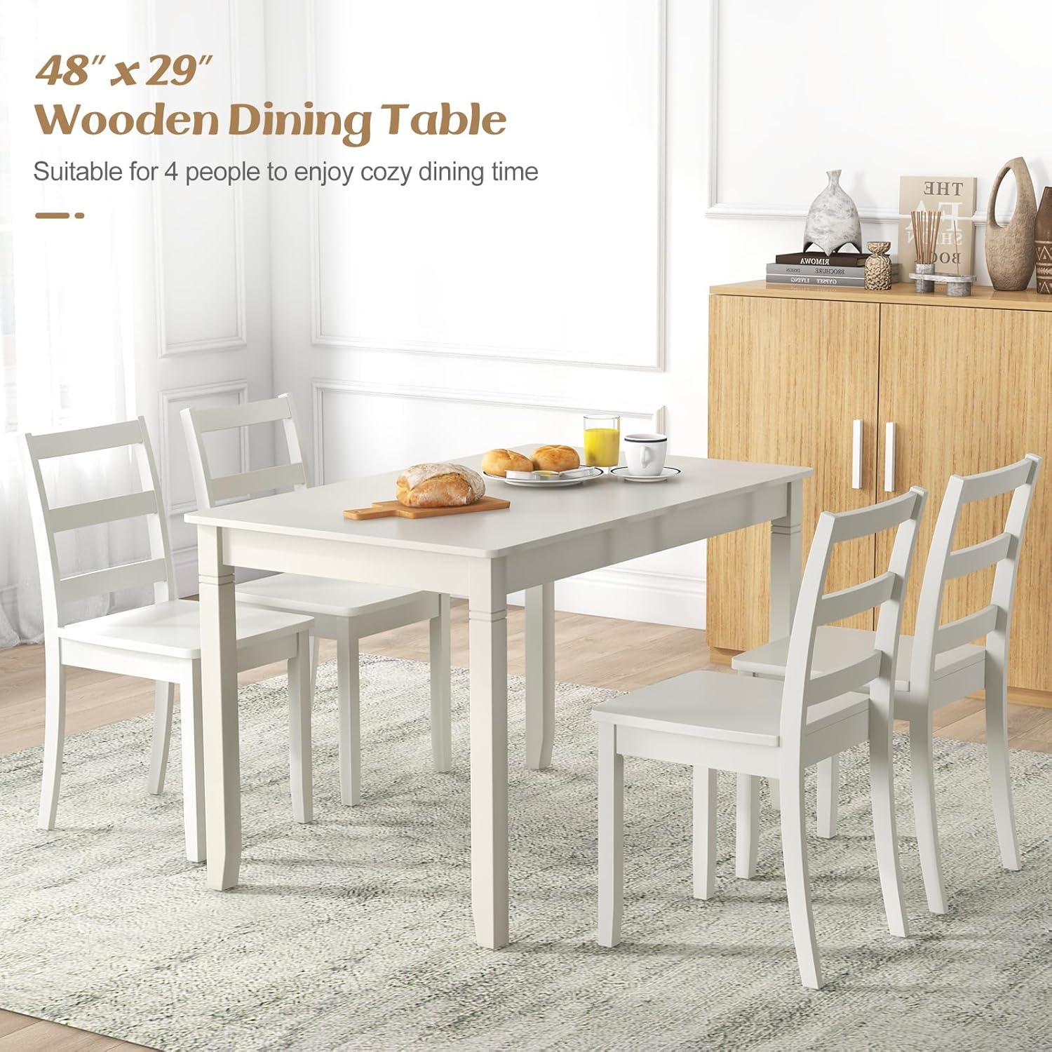 image:imageGiantex Dining Table for 4 People 48x 29 Kitchen Table with Wood Legs Load 330 Lbs Rectangular Dinner Table for Small Space Dinette Apartment Living Room Dining Room BlackWhite