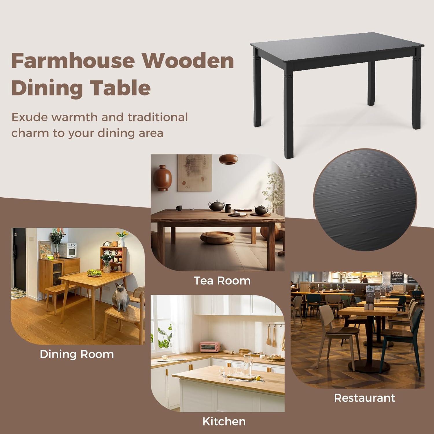 image:imageGiantex Dining Table for 4 People 48x 29 Kitchen Table with Wood Legs Load 330 Lbs Rectangular Dinner Table for Small Space Dinette Apartment Living Room Dining Room BlackBlack