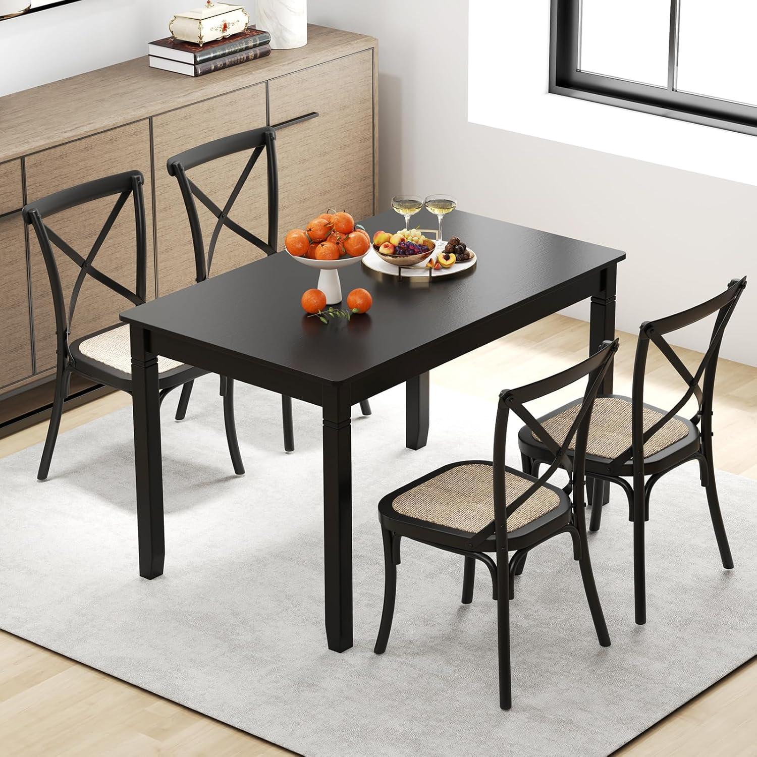 image:imageGiantex Dining Table for 4 People 48x 29 Kitchen Table with Wood Legs Load 330 Lbs Rectangular Dinner Table for Small Space Dinette Apartment Living Room Dining Room BlackBlack