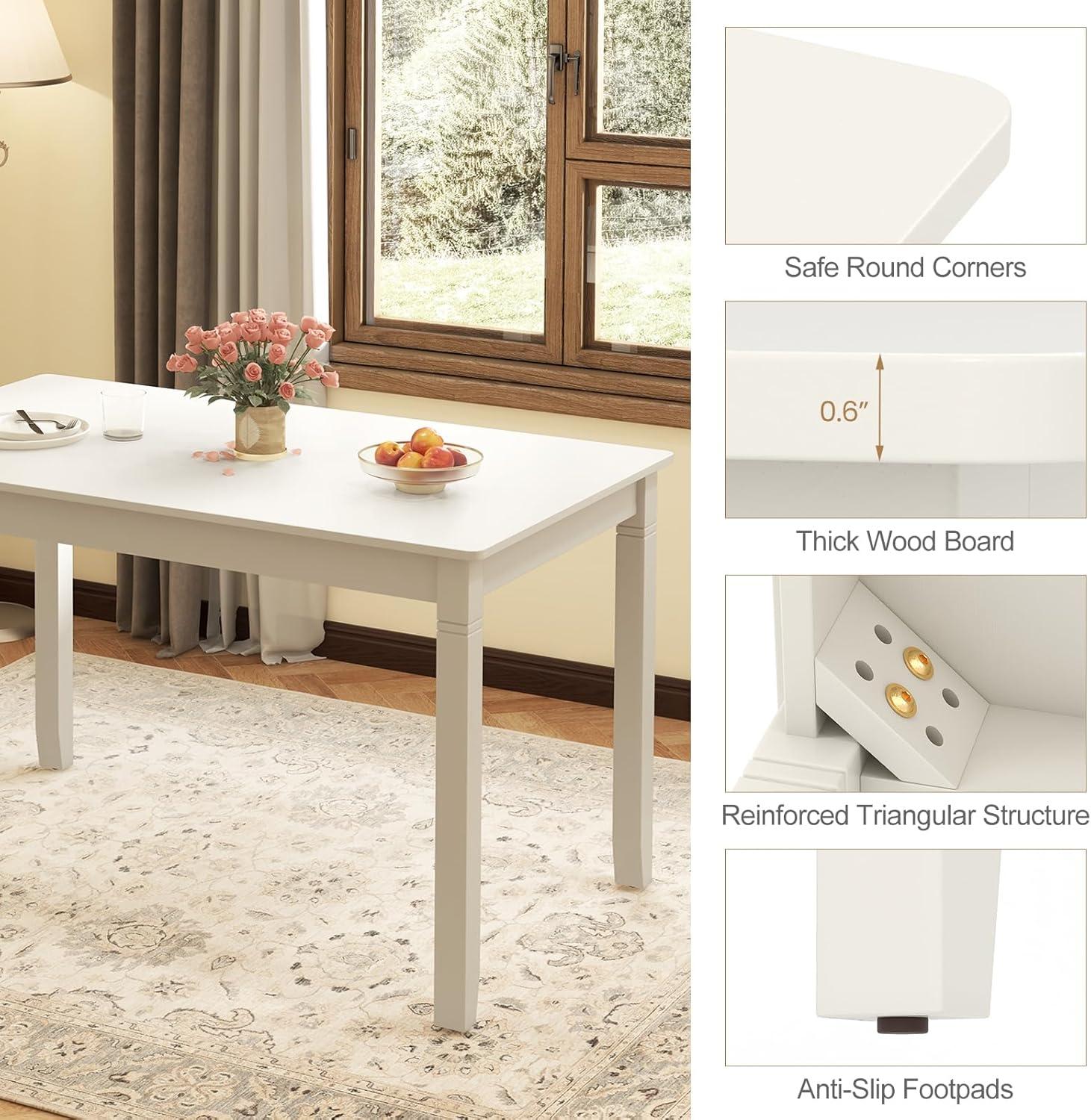 image:imageGiantex Dining Table for 4 People 48x 29 Kitchen Table with Wood Legs Load 330 Lbs Rectangular Dinner Table for Small Space Dinette Apartment Living Room Dining Room BlackWhite