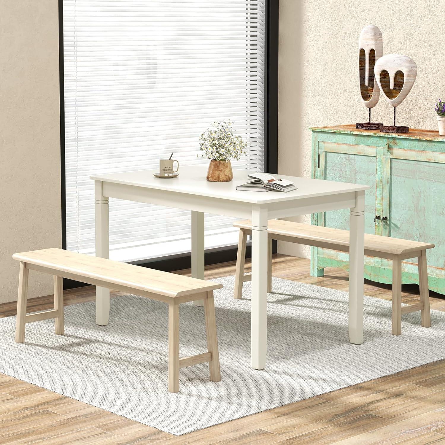 image:imageGiantex Dining Table for 4 People 48x 29 Kitchen Table with Wood Legs Load 330 Lbs Rectangular Dinner Table for Small Space Dinette Apartment Living Room Dining Room BlackWhite