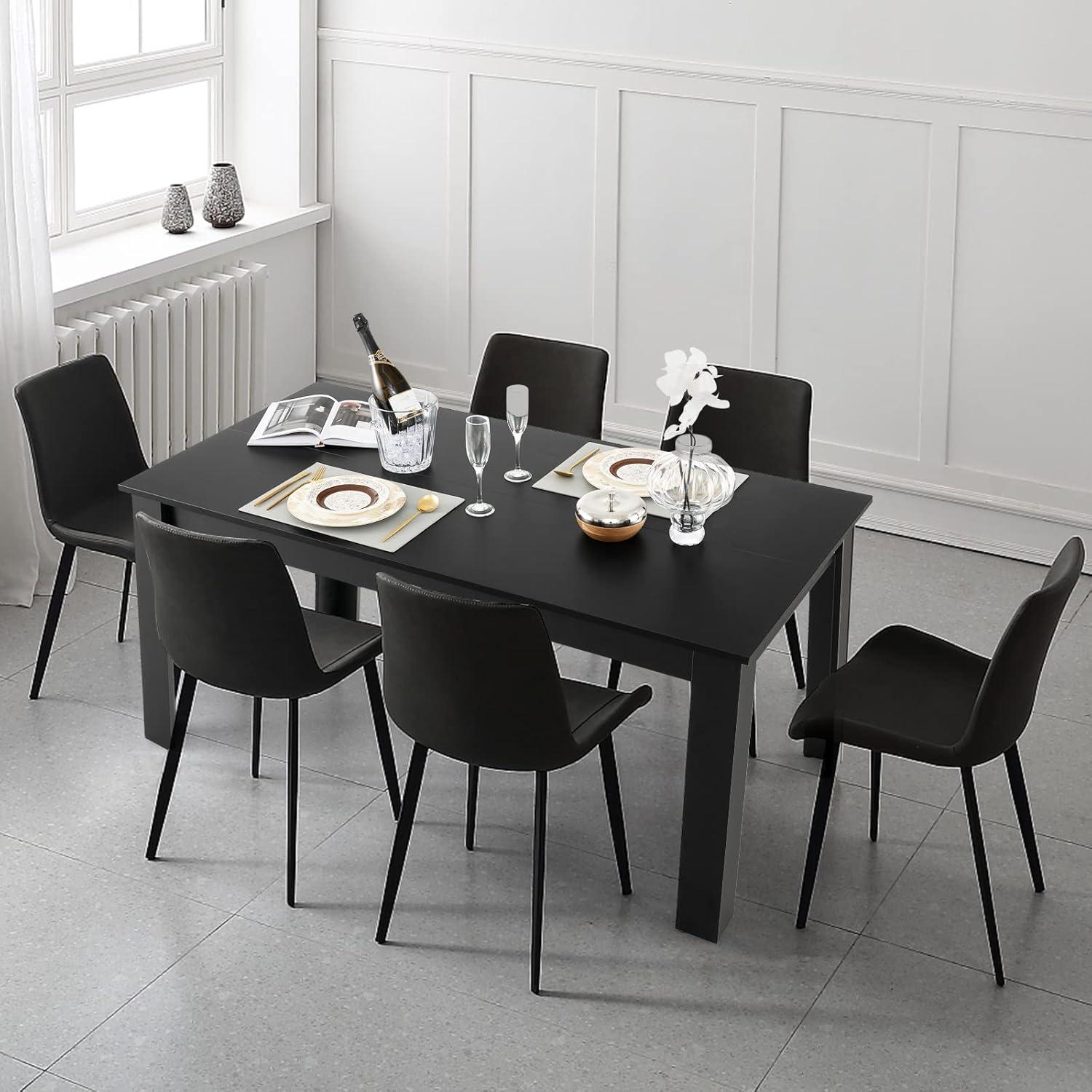 image:imageGiantex Dining Table for 6 Rectangular Kitchen Table with 330Lbs Capacity Stable Structure 63 L x 315 W x 30 H Large Farmhouse Center Tables for Dinner Dinette Dining Room BlackBlack