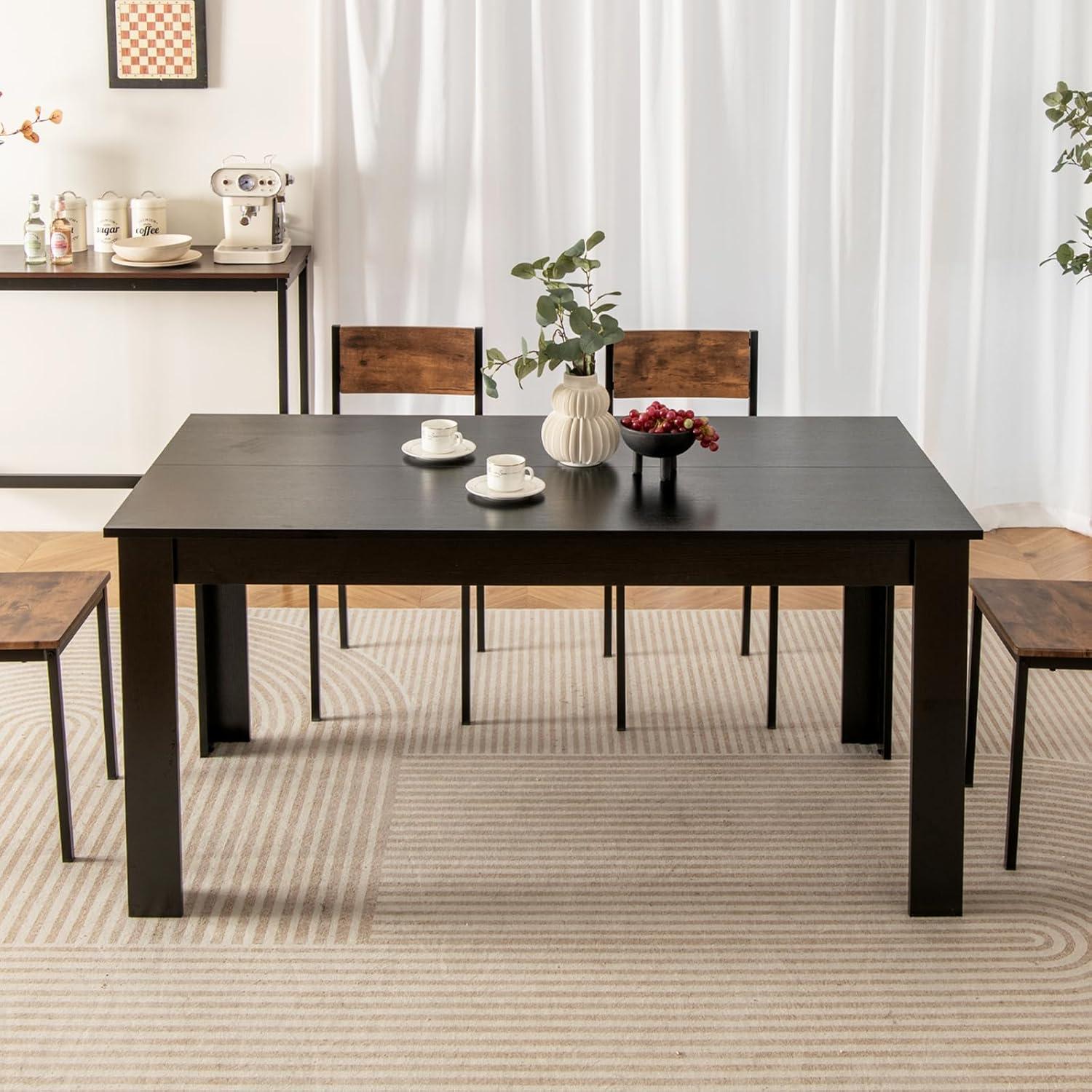 image:imageGiantex Dining Table for 6 Rectangular Kitchen Table with 330Lbs Capacity Stable Structure 63 L x 315 W x 30 H Large Farmhouse Center Tables for Dinner Dinette Dining Room BlackBlack