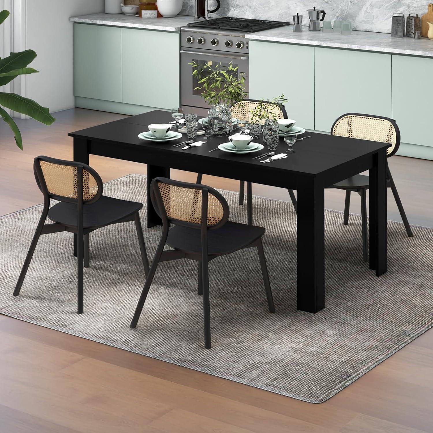 image:imageGiantex Dining Table for 6 Rectangular Kitchen Table with 330Lbs Capacity Stable Structure 63 L x 315 W x 30 H Large Farmhouse Center Tables for Dinner Dinette Dining Room BlackBlack