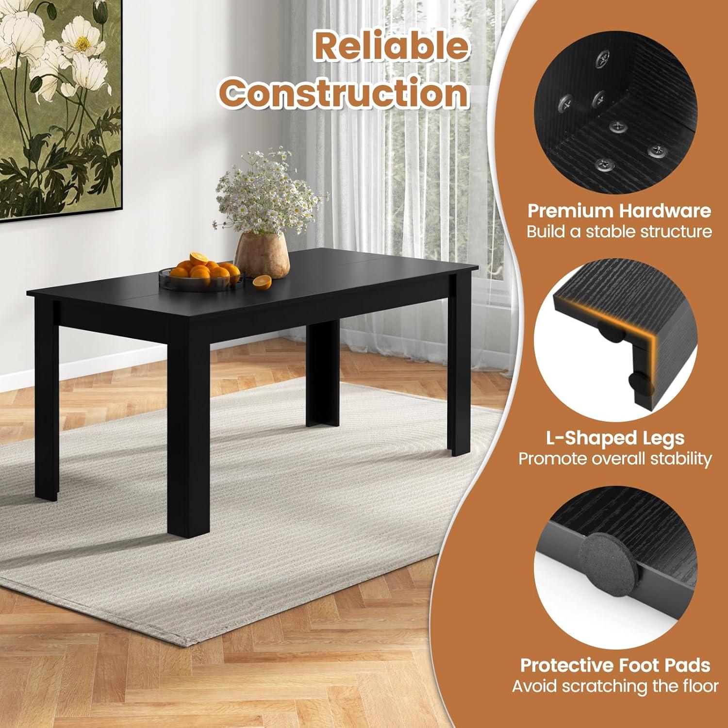 image:imageGiantex Dining Table for 6 Rectangular Kitchen Table with 330Lbs Capacity Stable Structure 63 L x 315 W x 30 H Large Farmhouse Center Tables for Dinner Dinette Dining Room BlackBlack