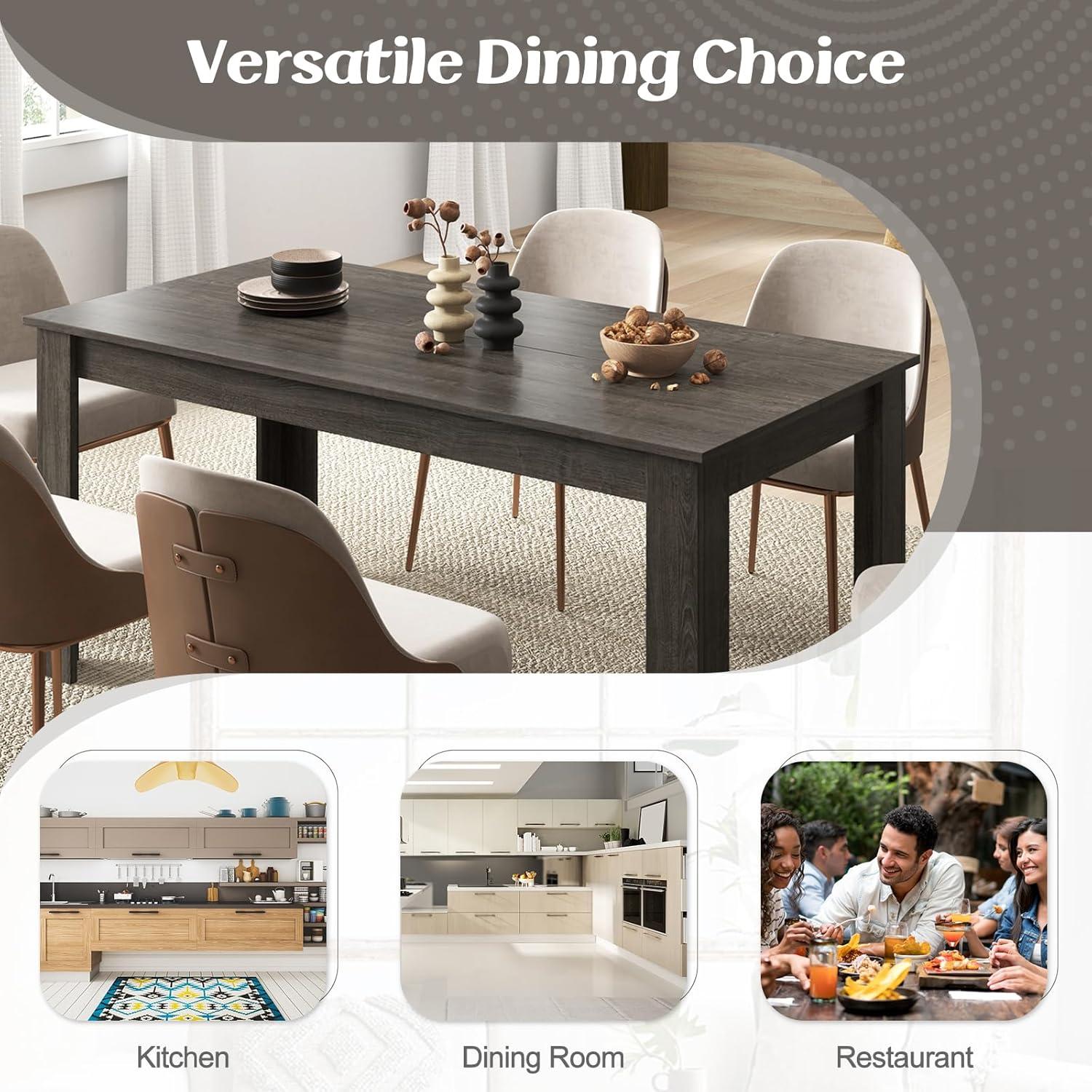 image:imageGiantex Dining Table for 6 Rectangular Kitchen Table with 330Lbs Capacity Stable Structure 63 L x 315 W x 30 H Large Farmhouse Center Tables for Dinner Dinette Dining Room BlackGrey