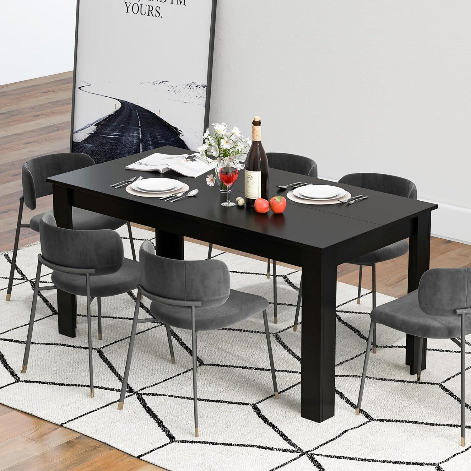 image:imageGiantex Dining Table for 6 Rectangular Kitchen Table with 330Lbs Capacity Stable Structure 63 L x 315 W x 30 H Large Farmhouse Center Tables for Dinner Dinette Dining Room BlackBlack