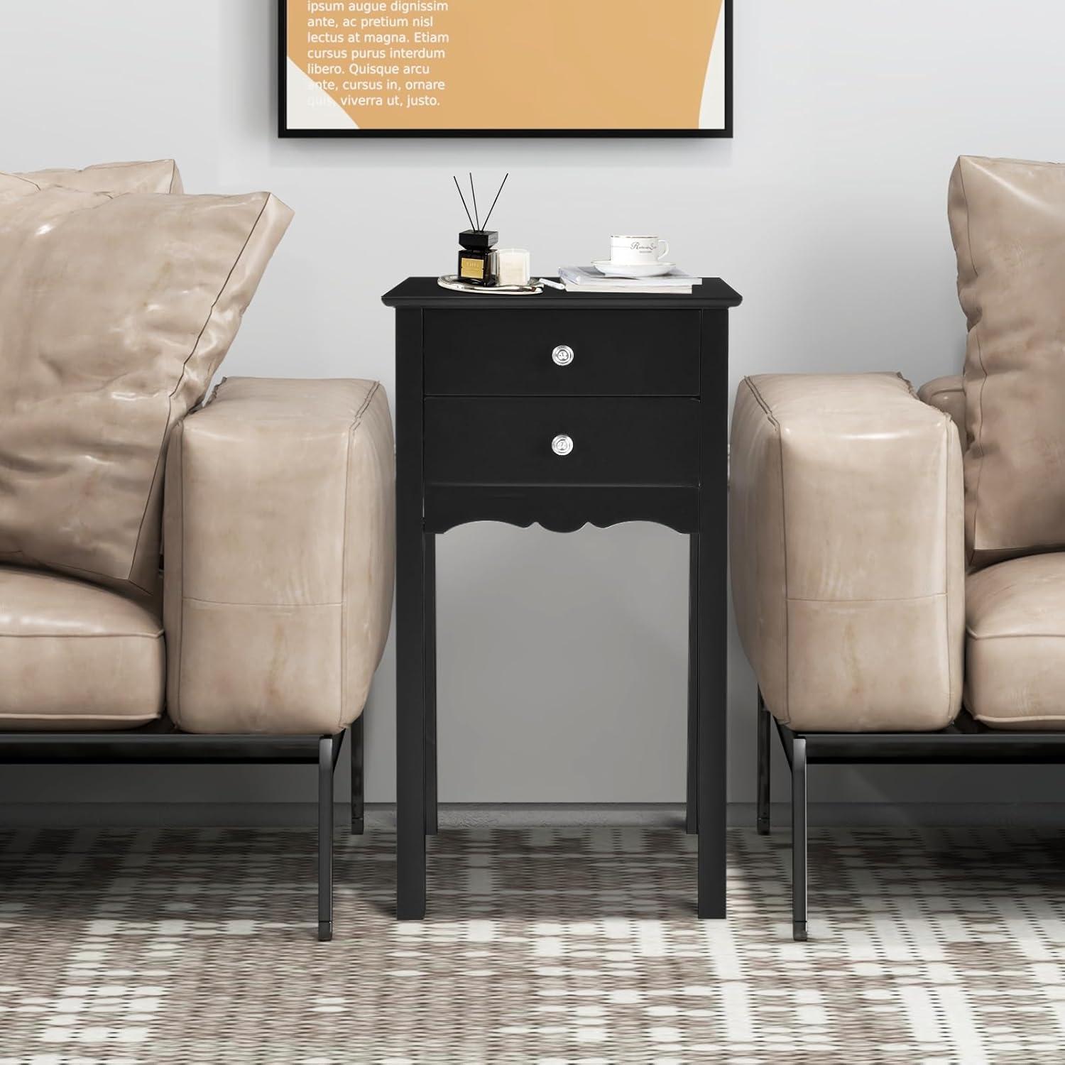 image:imageGiantex End Table w 2 Drawers Side Table Nightstand MultiPurpose Accent Table Living Room Bedroom Home Furniture 1 WhiteBlack