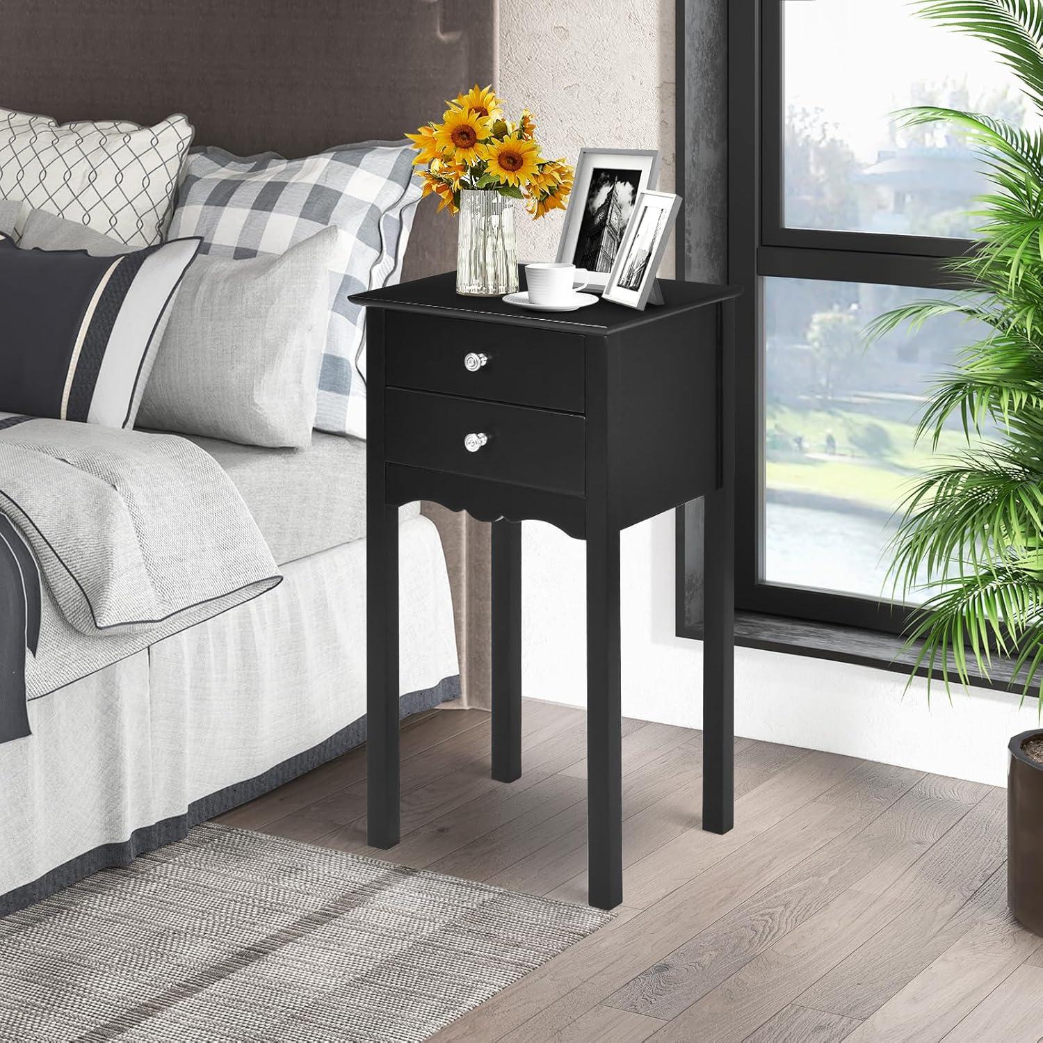 image:imageGiantex End Table w 2 Drawers Side Table Nightstand MultiPurpose Accent Table Living Room Bedroom Home Furniture 1 WhiteBlack