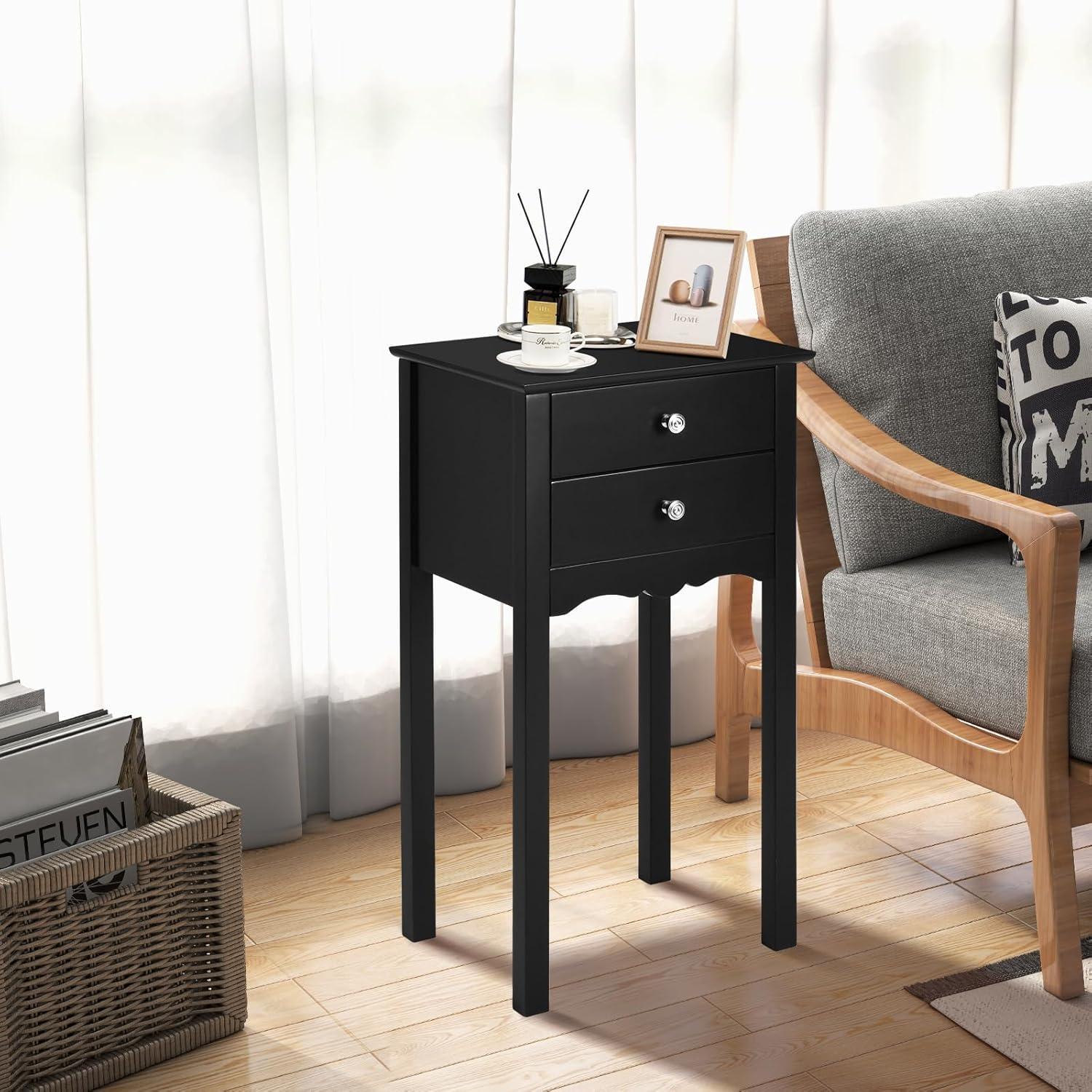 image:imageGiantex End Table w 2 Drawers Side Table Nightstand MultiPurpose Accent Table Living Room Bedroom Home Furniture 1 WhiteBlack