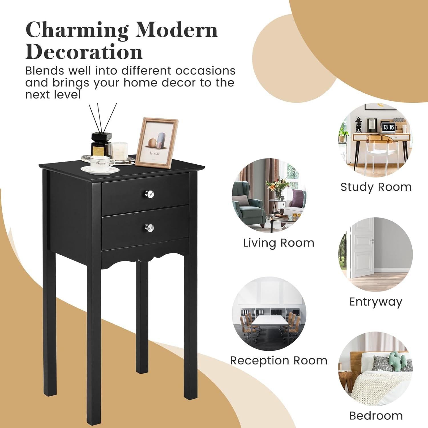 image:imageGiantex End Table w 2 Drawers Side Table Nightstand MultiPurpose Accent Table Living Room Bedroom Home Furniture 1 WhiteBlack