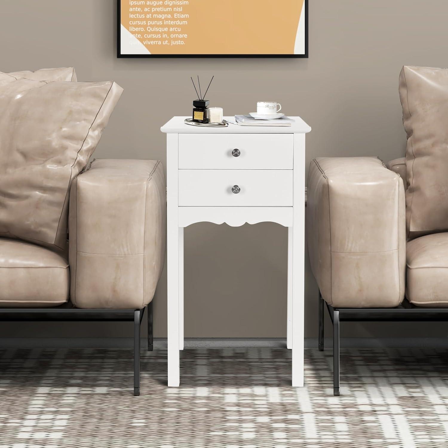 image:imageGiantex End Table w 2 Drawers Side Table Nightstand MultiPurpose Accent Table Living Room Bedroom Home Furniture 1 WhiteWhite