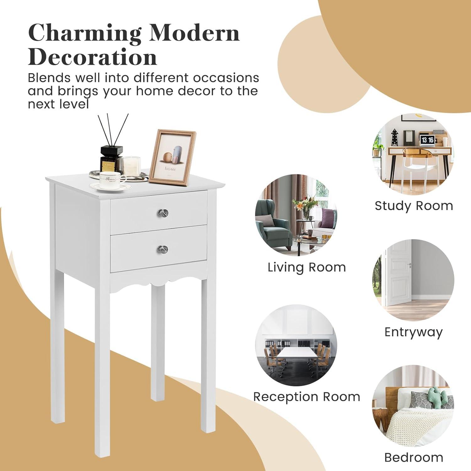 image:imageGiantex End Table w 2 Drawers Side Table Nightstand MultiPurpose Accent Table Living Room Bedroom Home Furniture 1 WhiteWhite