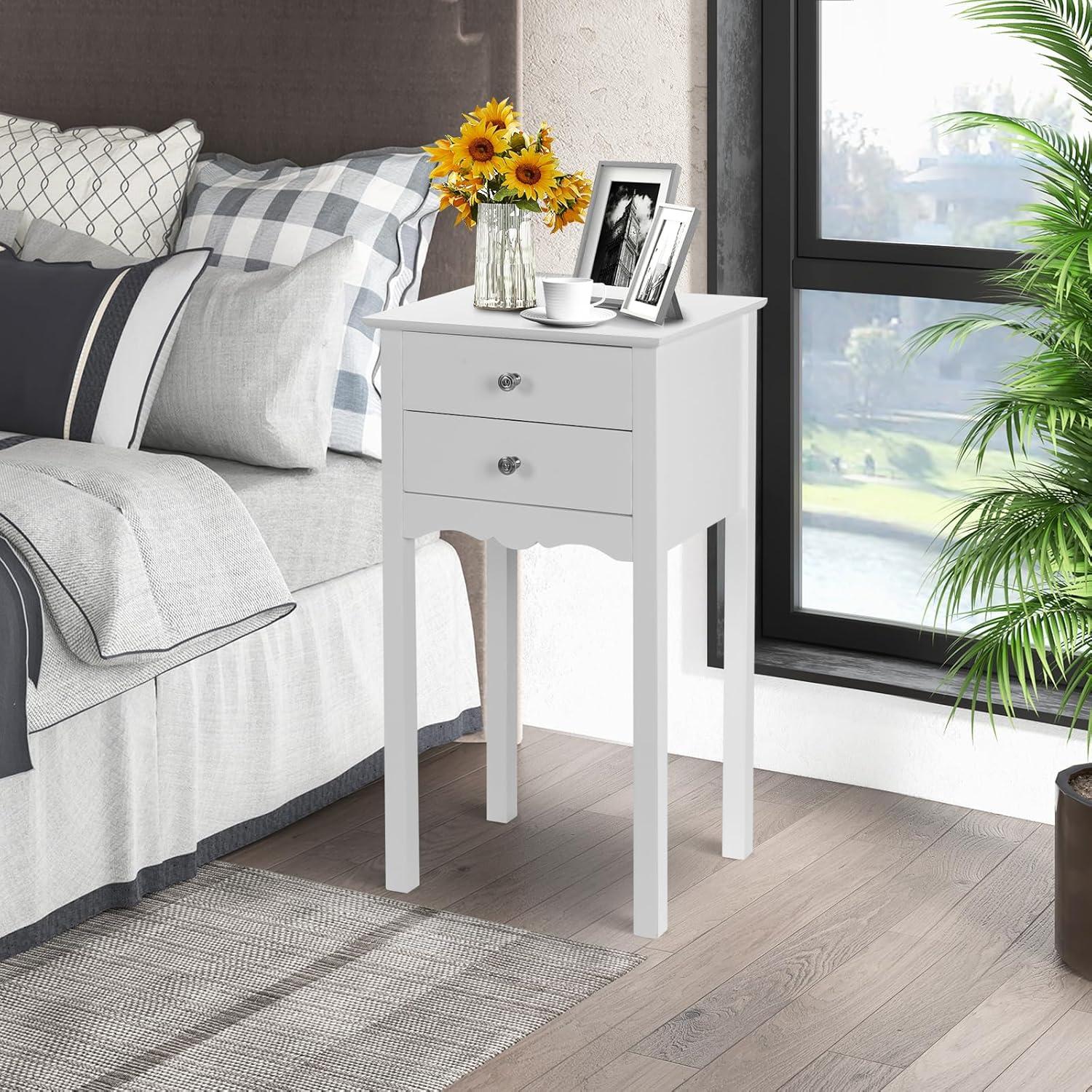 image:imageGiantex End Table w 2 Drawers Side Table Nightstand MultiPurpose Accent Table Living Room Bedroom Home Furniture 1 WhiteWhite