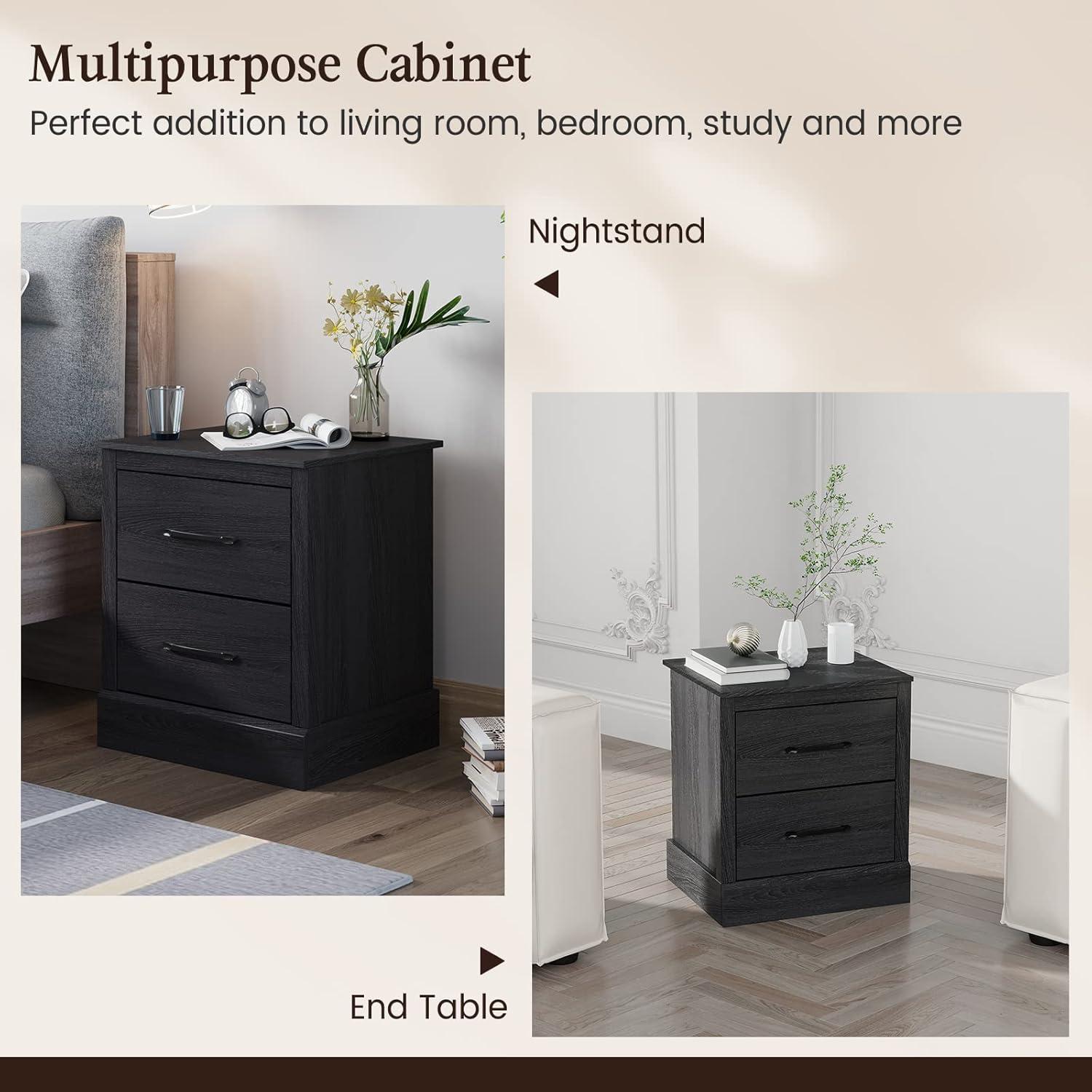 image:imageGiantex Farmhouse Nightstand Set of 2 Wood Bedside Table with 2 Storage Drawers Compact Floor Night Stand Walnut Accent Sofa Side Table for BedroomGrey Oak