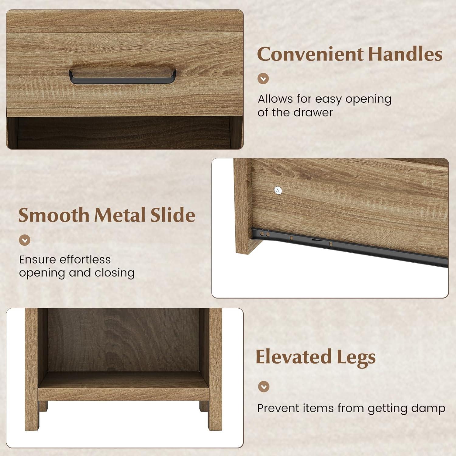 image:imageGiantex Farmhouse Nightstand Wooden Bedside Table with Storage Drawer amp Open Shelf End Side Table Rustic Night Stand for Small Space Bedroom amp Home Office Natural1