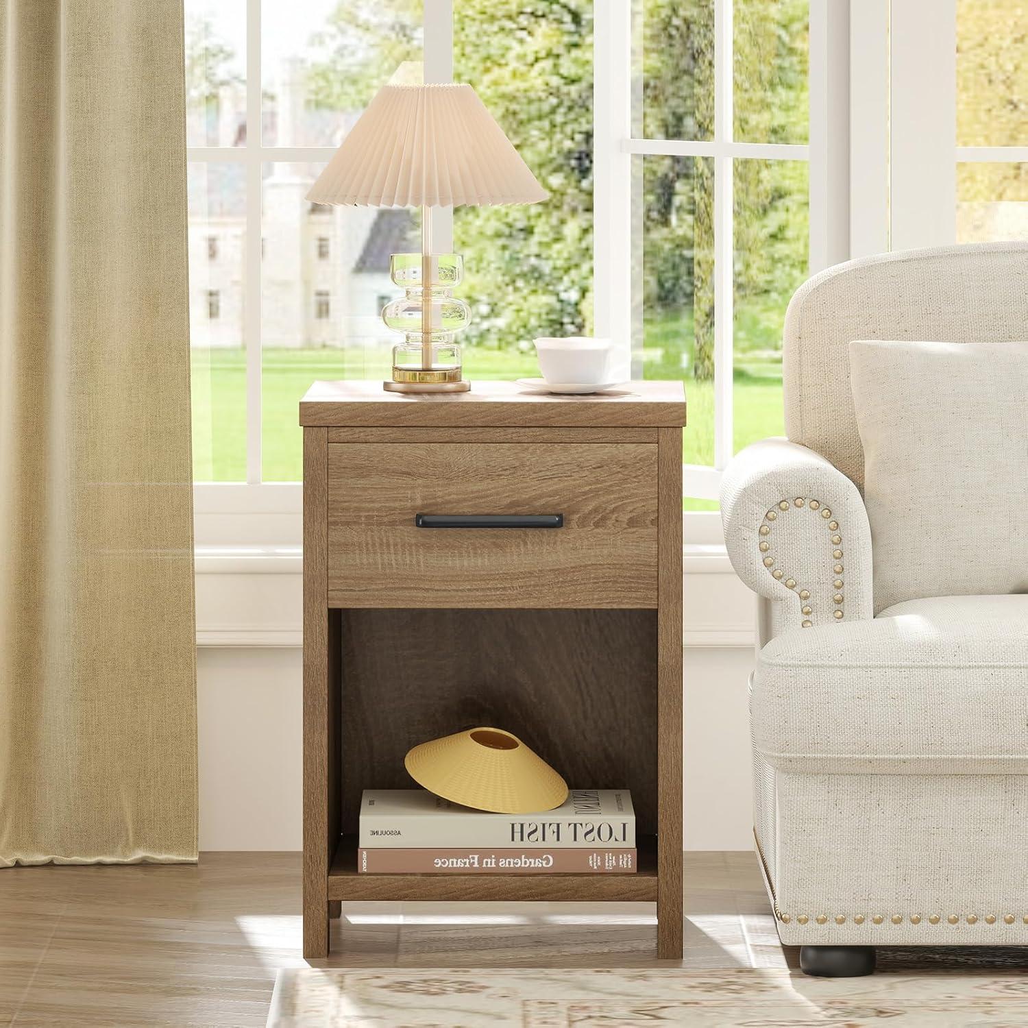 image:imageGiantex Farmhouse Nightstand Wooden Bedside Table with Storage Drawer amp Open Shelf End Side Table Rustic Night Stand for Small Space Bedroom amp Home Office Natural2