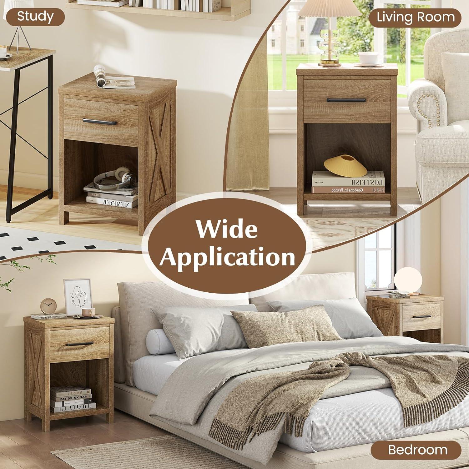 image:imageGiantex Farmhouse Nightstand Wooden Bedside Table with Storage Drawer amp Open Shelf End Side Table Rustic Night Stand for Small Space Bedroom amp Home Office Natural2