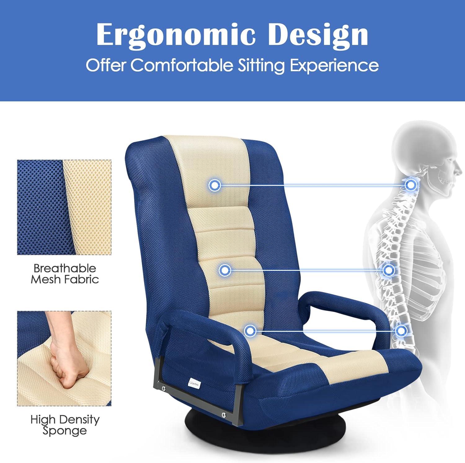 image:imageGiantex Floor Gaming Chair 360 Degree Swivel Floor Chair with Armrests 6 Adjustable Position Padded Backrest Folding Floor Chair Rocker for Games Lazy Sofa Lounger Gaming Chair Floor BlackGrayBlueBeige