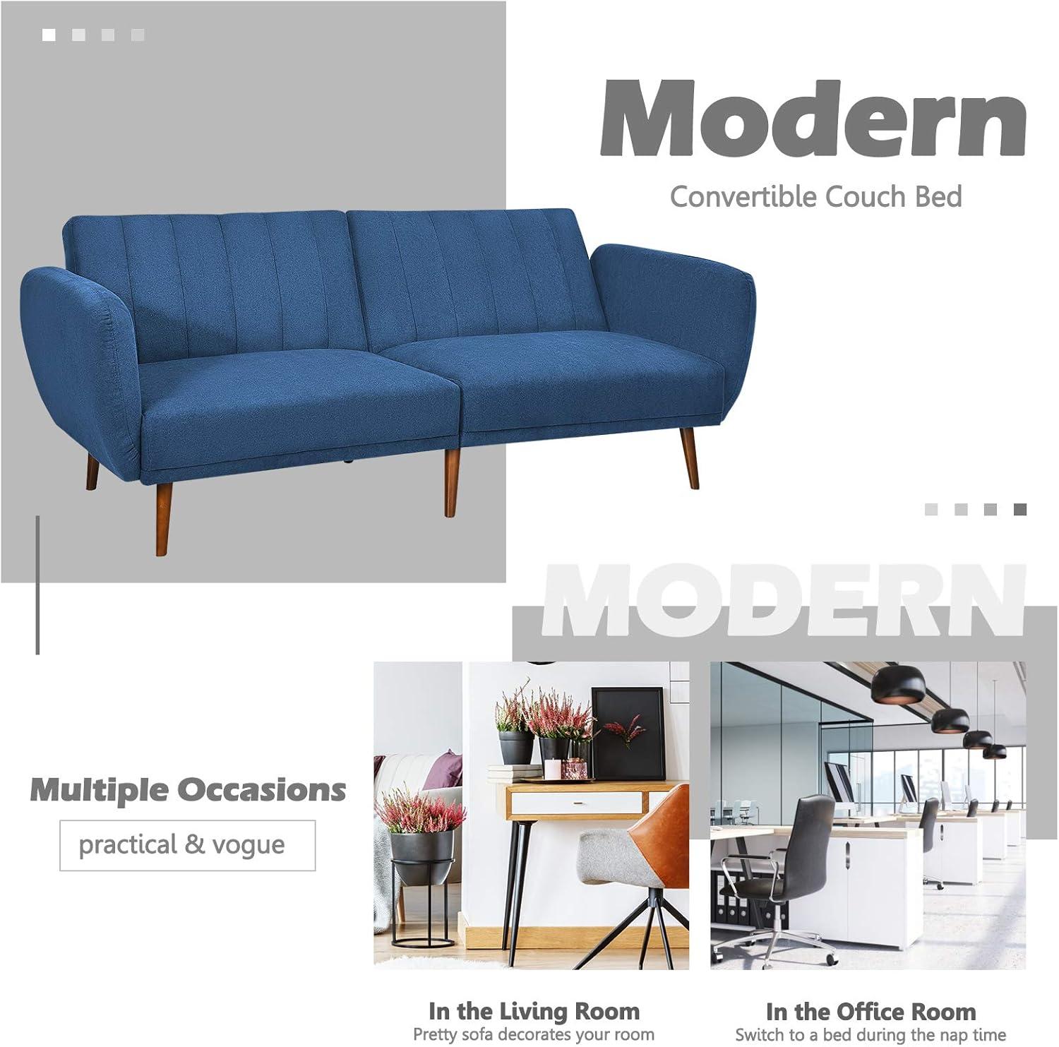image:imageGiantex Foldable Futon Sofa Bed Convertible Sofa Couch Upholstered Futon Sleeper Sofa 3Level Angle Adjustable Pull Out Futon Bed Ideal for Compact Living Room Apartment Dorm GrayNavy