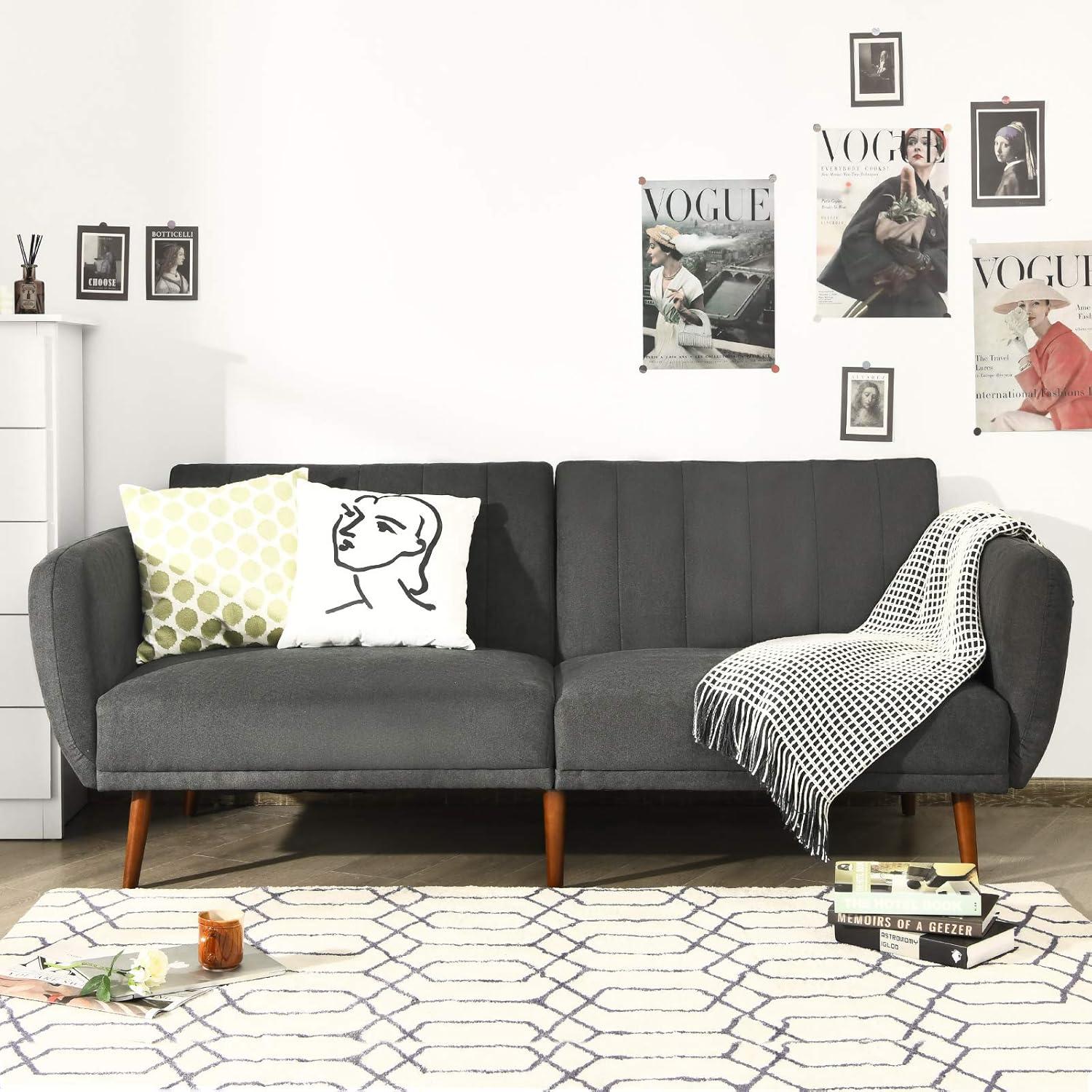 image:imageGiantex Foldable Futon Sofa Bed Convertible Sofa Couch Upholstered Futon Sleeper Sofa 3Level Angle Adjustable Pull Out Futon Bed Ideal for Compact Living Room Apartment Dorm GrayGrey