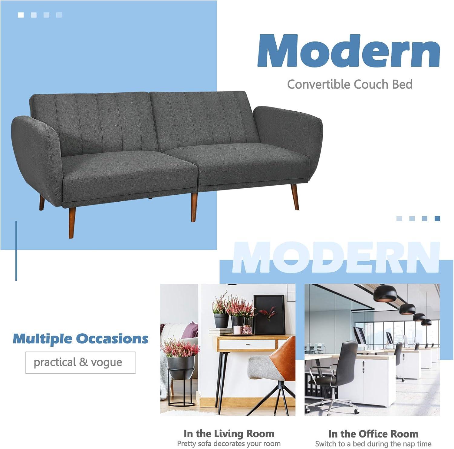 image:imageGiantex Foldable Futon Sofa Bed Convertible Sofa Couch Upholstered Futon Sleeper Sofa 3Level Angle Adjustable Pull Out Futon Bed Ideal for Compact Living Room Apartment Dorm GrayGrey