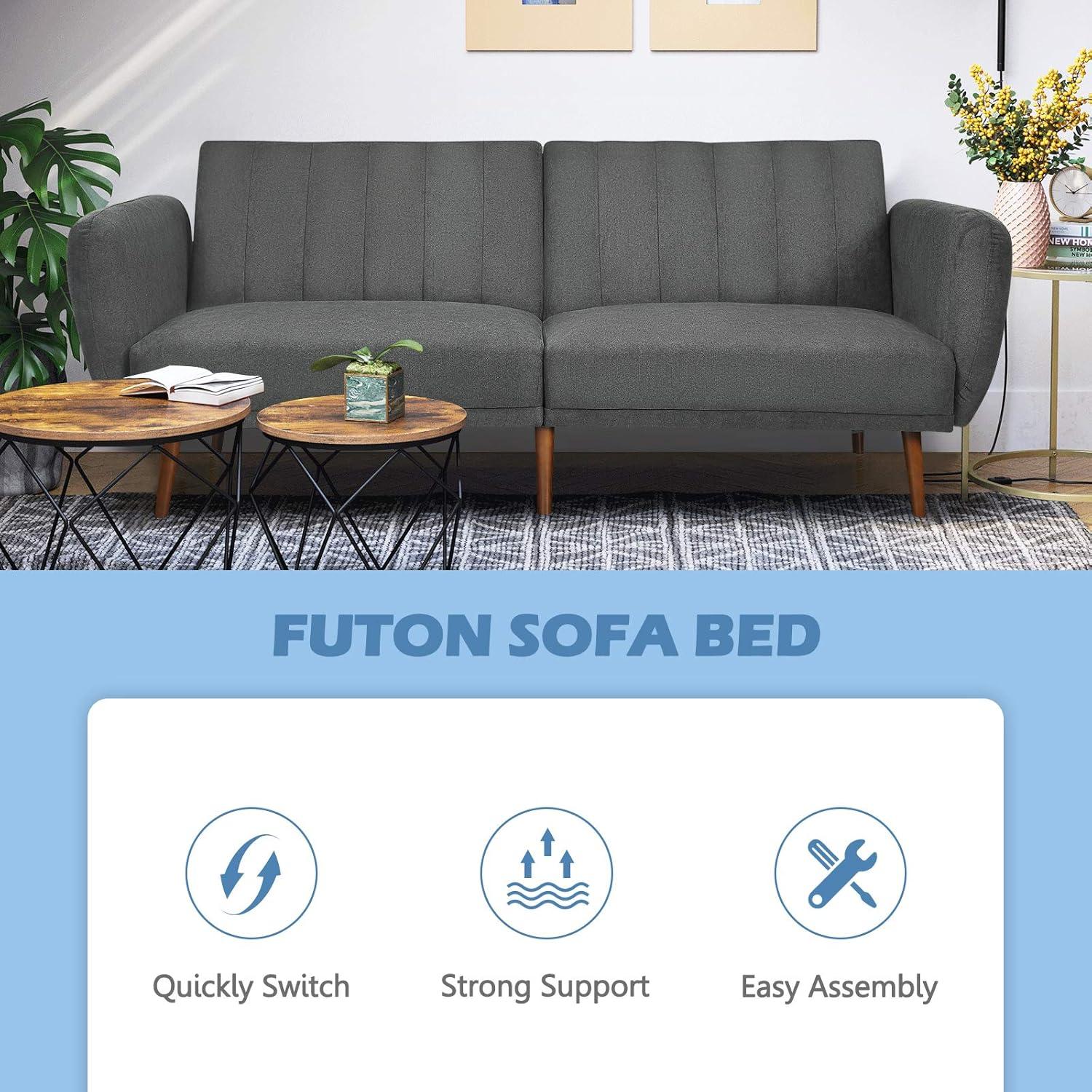 image:imageGiantex Foldable Futon Sofa Bed Convertible Sofa Couch Upholstered Futon Sleeper Sofa 3Level Angle Adjustable Pull Out Futon Bed Ideal for Compact Living Room Apartment Dorm GrayGrey