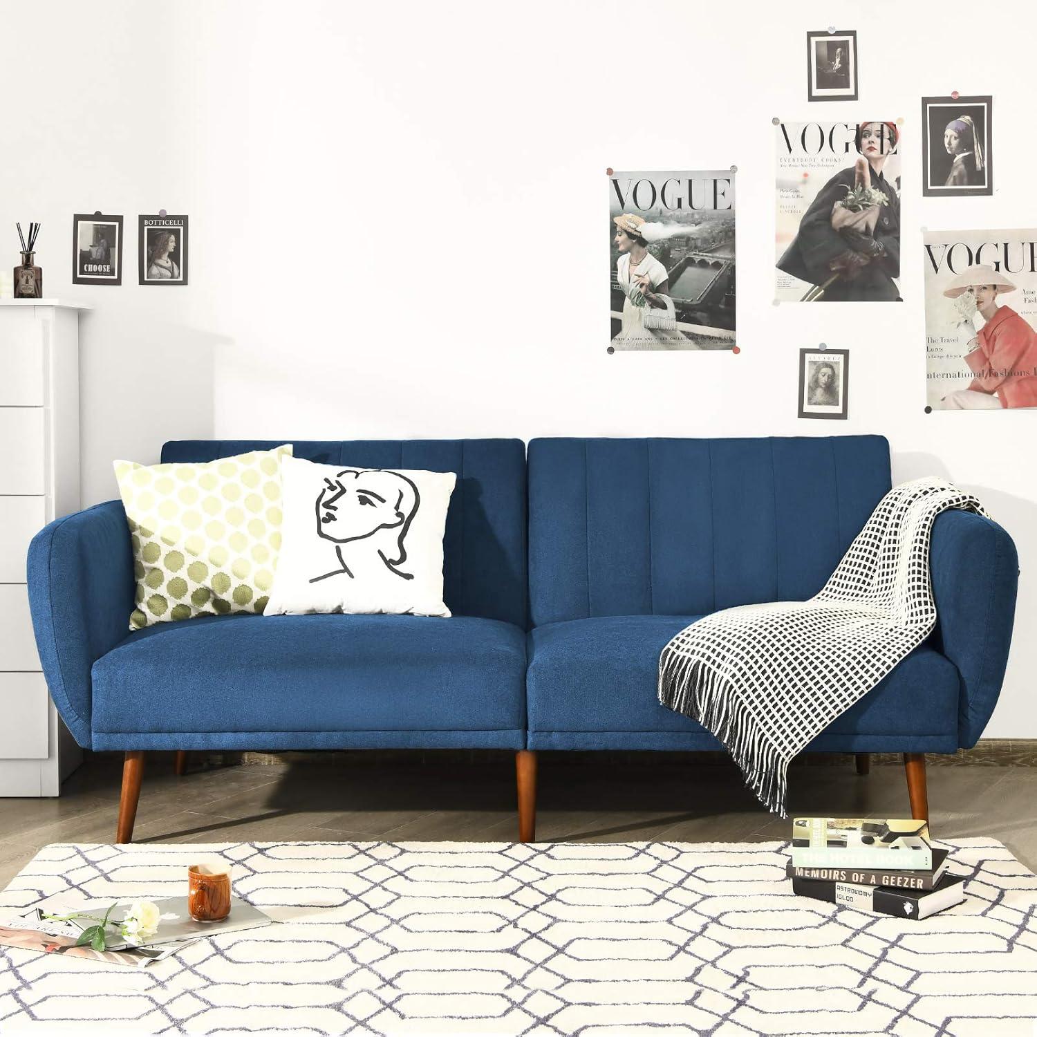 image:imageGiantex Foldable Futon Sofa Bed Convertible Sofa Couch Upholstered Futon Sleeper Sofa 3Level Angle Adjustable Pull Out Futon Bed Ideal for Compact Living Room Apartment Dorm GrayNavy