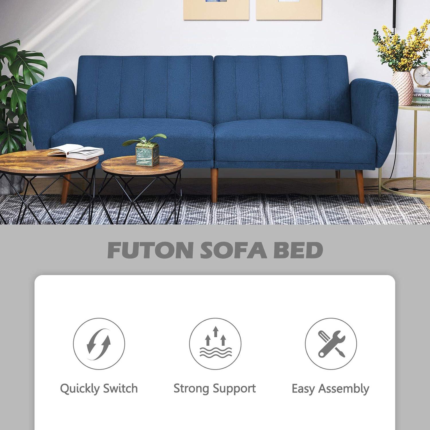 image:imageGiantex Foldable Futon Sofa Bed Convertible Sofa Couch Upholstered Futon Sleeper Sofa 3Level Angle Adjustable Pull Out Futon Bed Ideal for Compact Living Room Apartment Dorm GrayNavy