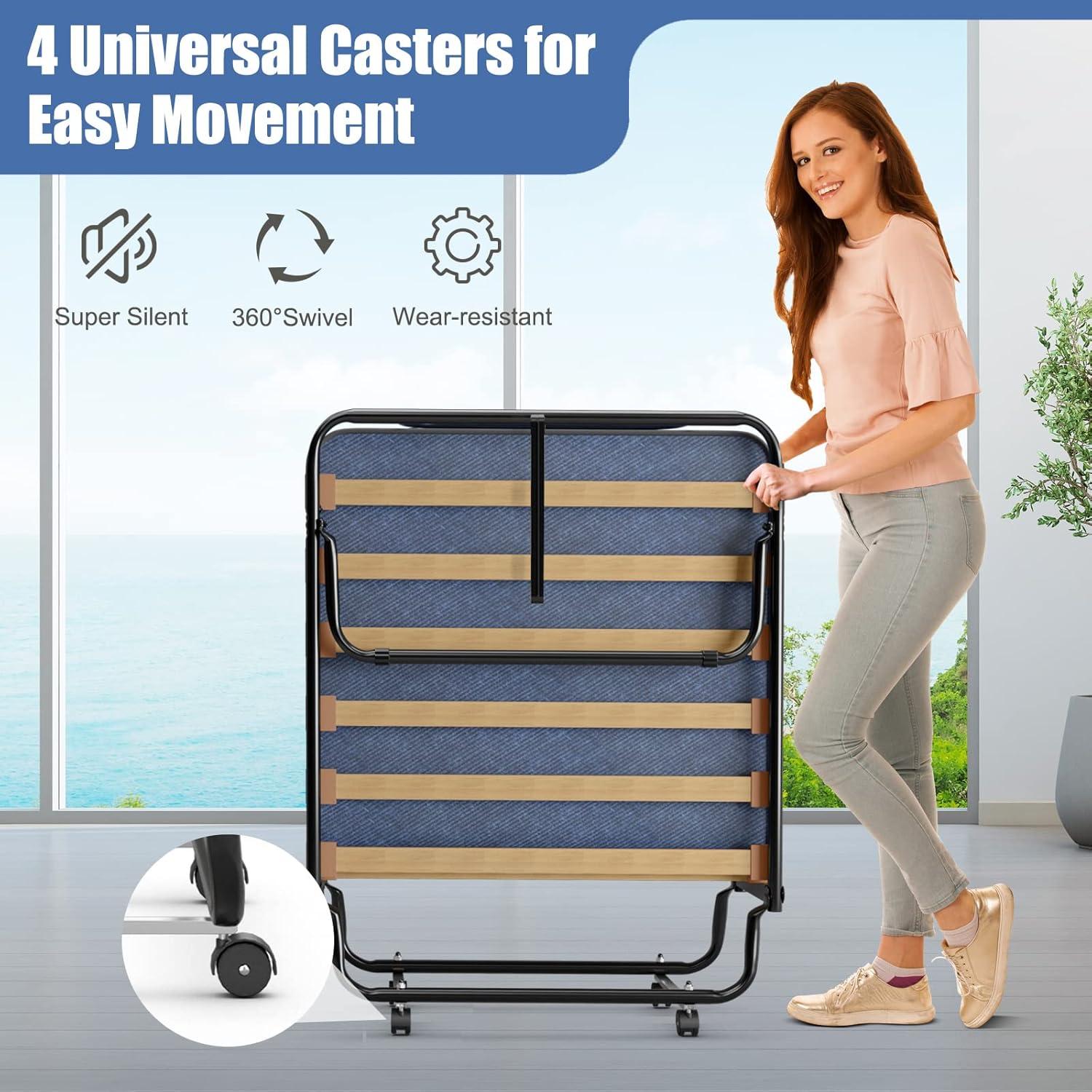 image:imageGiantex Folding Bed with Mattress Rollaway Guest Bed w 4 Inch Memory Foam Mattress Sturdy Metal Frame Portable Bed Cot Size Easy to Store Foldable Beds for Adults Made in ItalyBlue