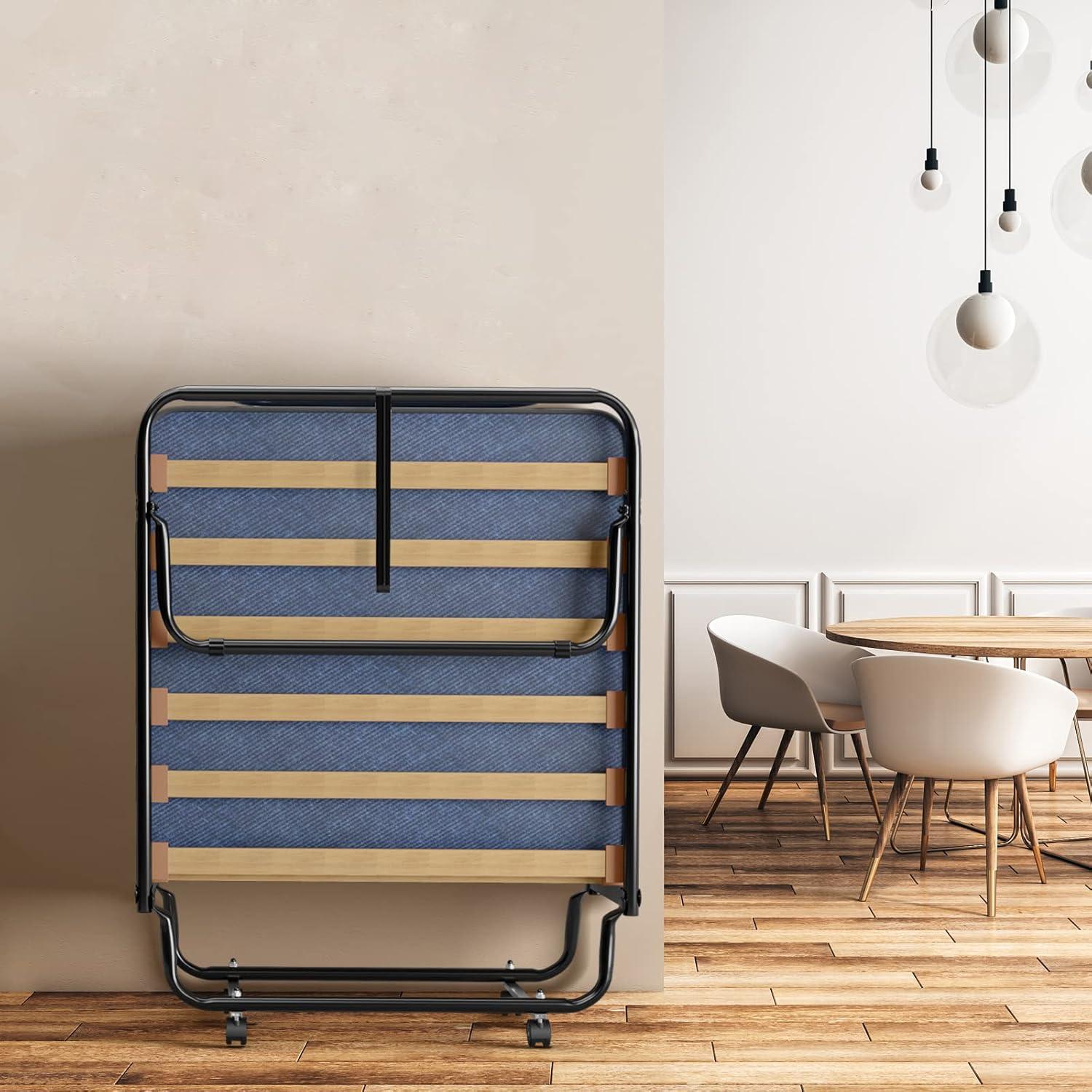 image:imageGiantex Folding Bed with Mattress Rollaway Guest Bed w 4 Inch Memory Foam Mattress Sturdy Metal Frame Portable Bed Cot Size Easy to Store Foldable Beds for Adults Made in ItalyBlue